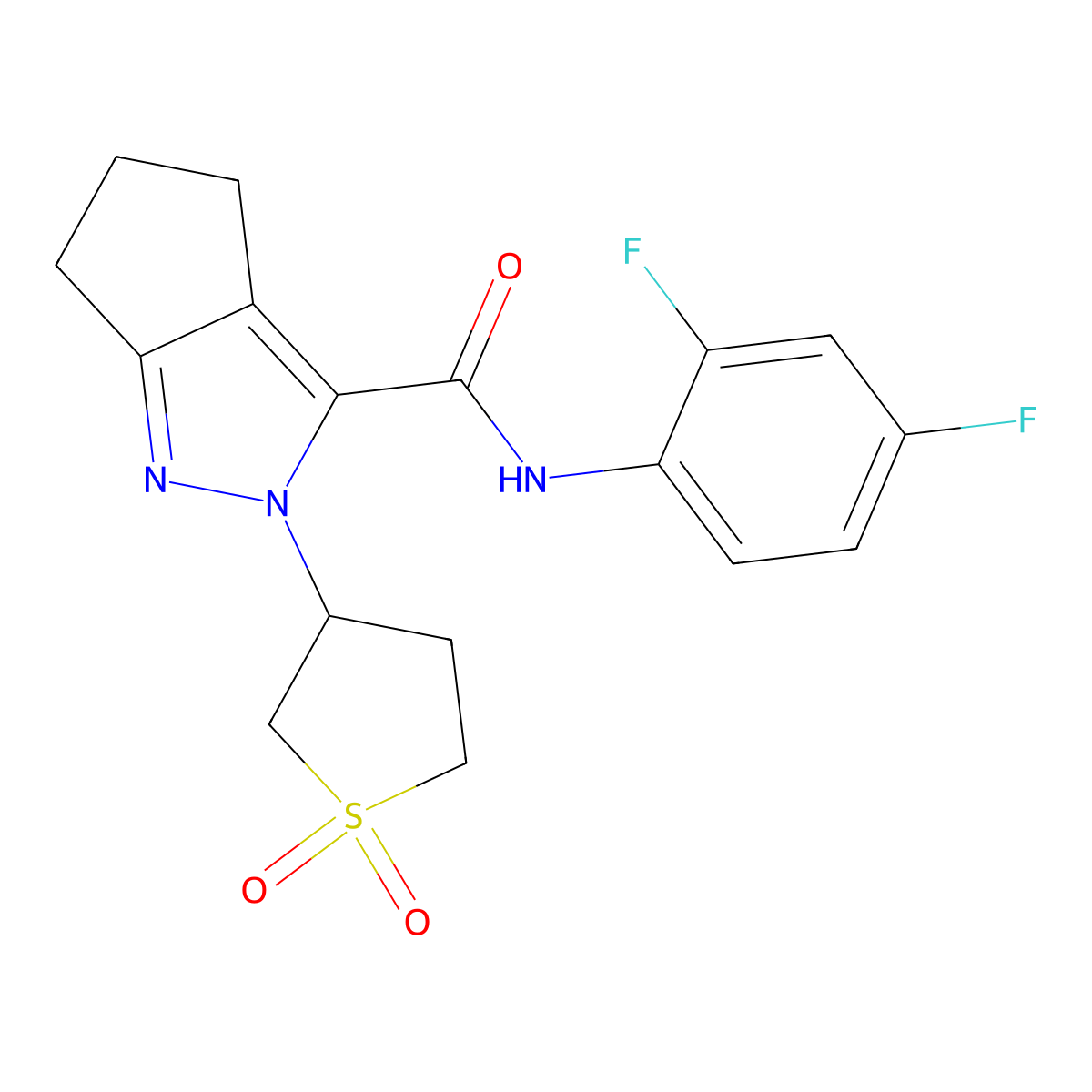 N-(2,4-difluorophenyl)-2-(1,1-dioxidotetrahydrothiophen-3-yl)-2,4,5,6-tetrahydrocyclopenta[c]pyrazole-3-carboxamide molecular structure, CAS 2309555-34-6