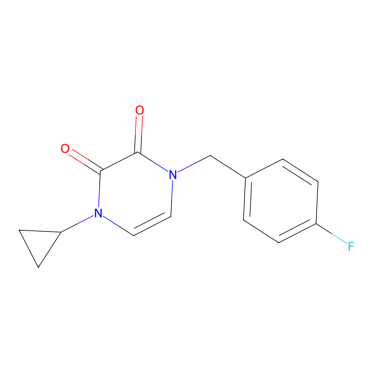 1-Cyclopropyl-4-[(4-fluorophenyl)methyl]-1,2,3,4-tetrahydropyrazine-2,3-dione molecular structure, CAS 2309555-64-2