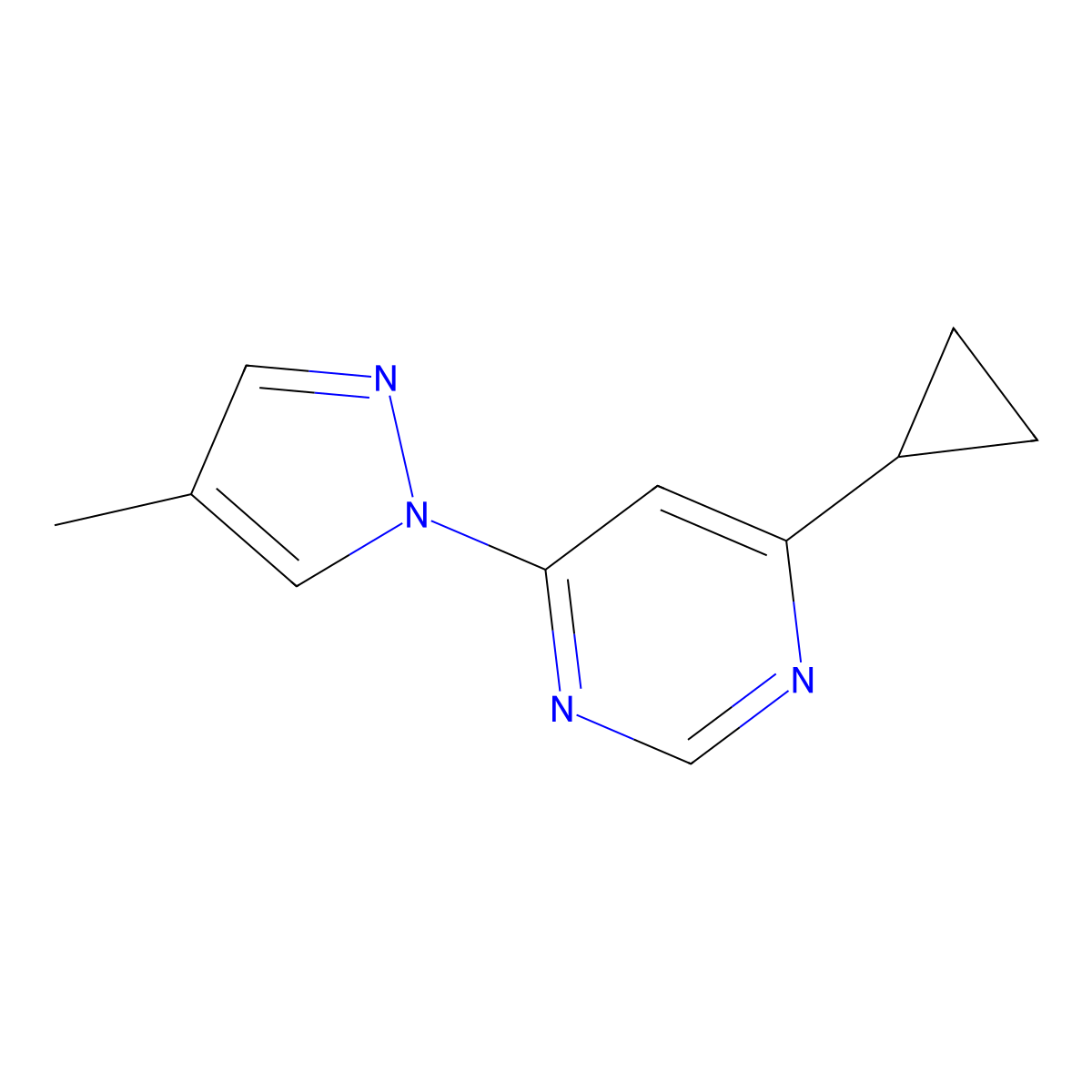 4-cyclopropyl-6-(4-methyl-1H-pyrazol-1-yl)pyrimidine molecular structure, CAS 2309555-70-0