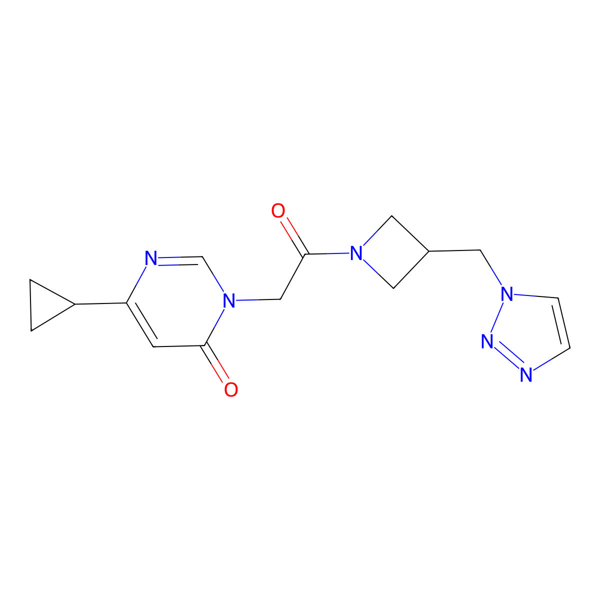 6-cyclopropyl-3-(2-oxo-2-{3-[(1H-1,2,3-triazol-1-yl)methyl]azetidin-1-yl}ethyl)-3,4-dihydropyrimidin-4-one molecular structure, CAS 2309555-86-8