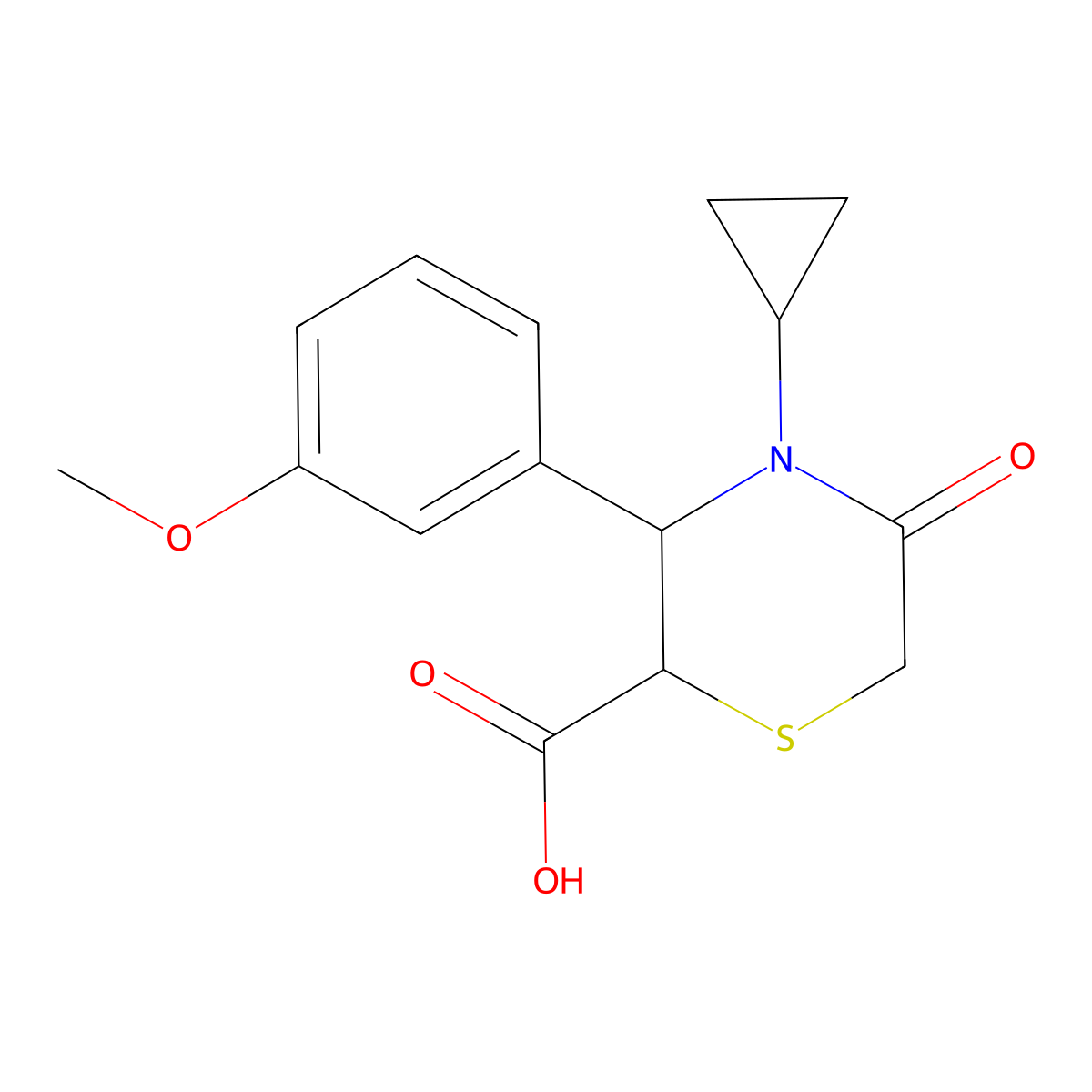 (2S,3R)-4-cyclopropyl-3-(3-methoxyphenyl)-5-oxothiomorpholine-2-carboxylic acid molecular structure, CAS 2309556-03-2