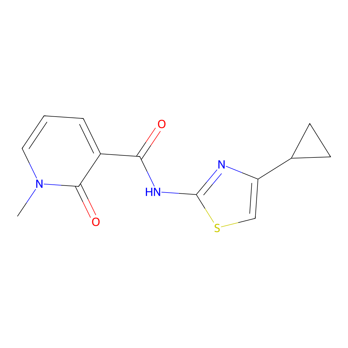 N-(4-cyclopropyl-1,3-thiazol-2-yl)-1-methyl-2-oxo-1,2-dihydropyridine-3-carboxamide molecular structure, CAS 2309556-21-4