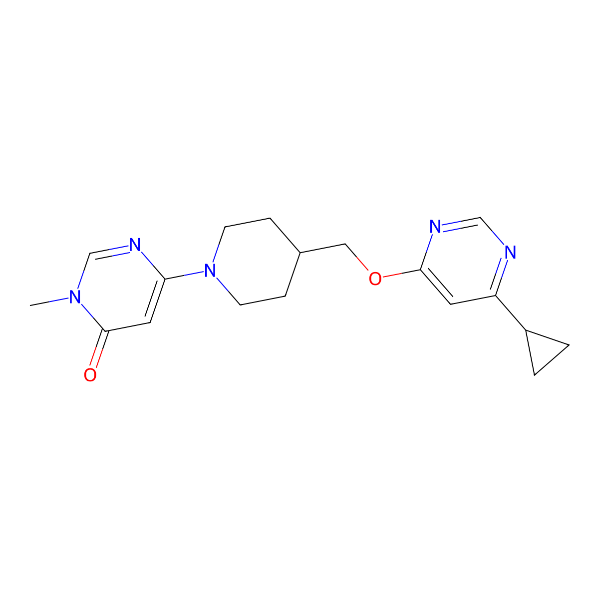6-(4-{[(6-Cyclopropylpyrimidin-4-yl)oxy]methyl}piperidin-1-yl)-3-methyl-3,4-dihydropyrimidin-4-one molecular structure, CAS 2309556-27-0