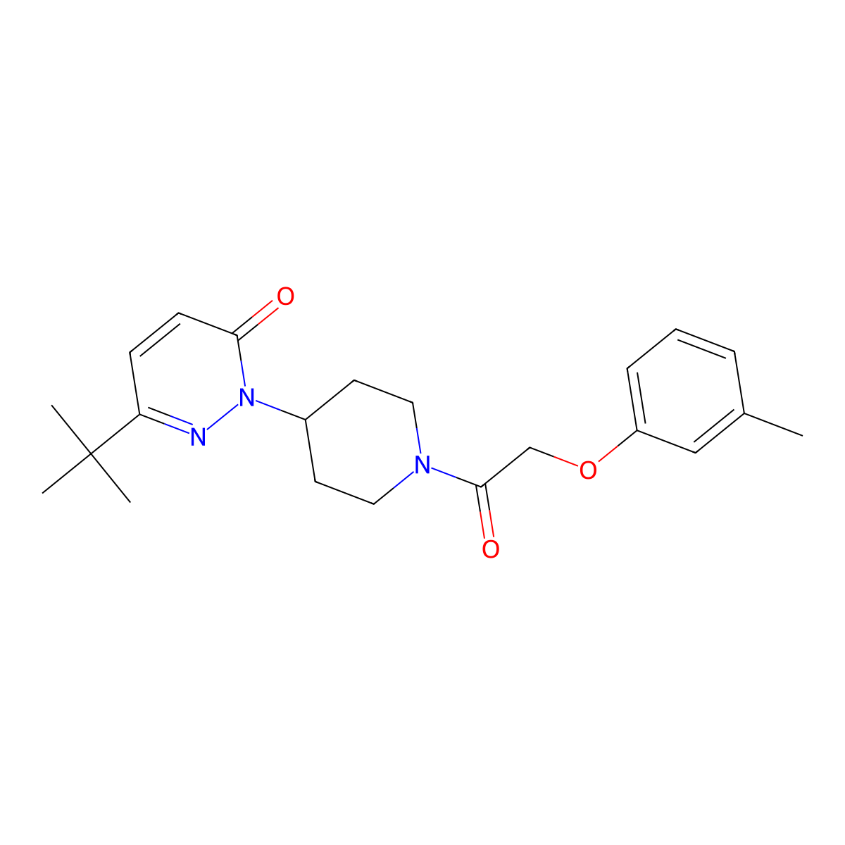 6-Tert-butyl-2-{1-[2-(3-methylphenoxy)acetyl]piperidin-4-yl}-2,3-dihydropyridazin-3-one molecular structure, CAS 2309556-28-1