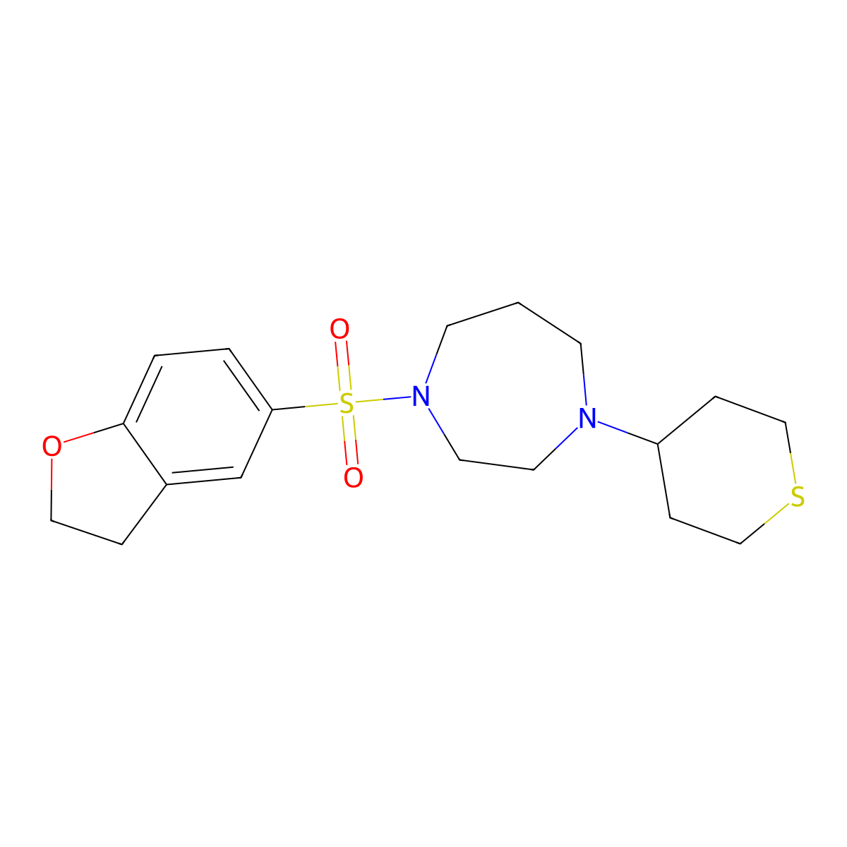 1-(2,3-Dihydro-1-benzofuran-5-sulfonyl)-4-(thian-4-yl)-1,4-diazepane molecular structure, CAS 2309556-36-1