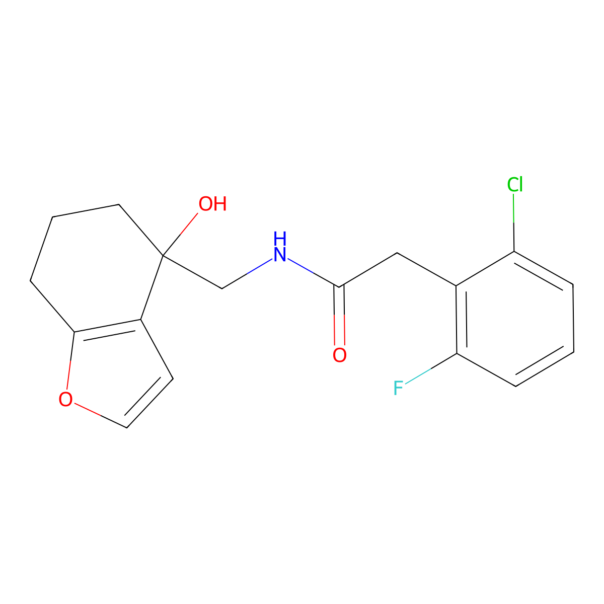 2-(2-chloro-6-fluorophenyl)-N-[(4-hydroxy-4,5,6,7-tetrahydro-1-benzofuran-4-yl)methyl]acetamide molecular structure, CAS 2309556-69-0