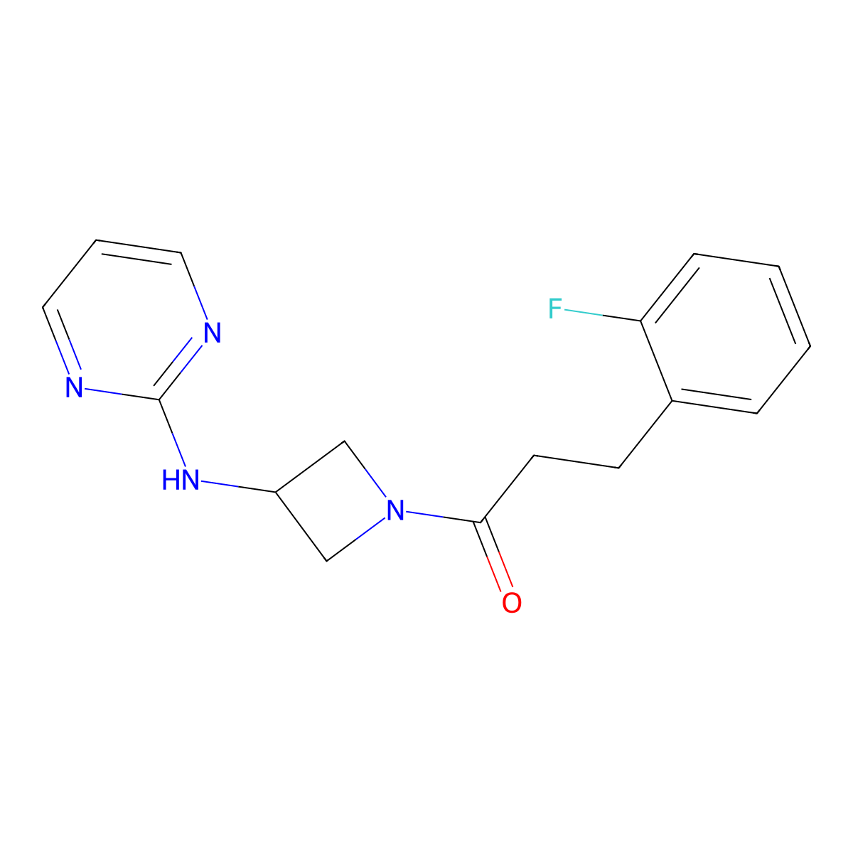 3-(2-Fluorophenyl)-1-(3-(pyrimidin-2-ylamino)azetidin-1-yl)propan-1-one molecular structure, CAS 2309556-72-5