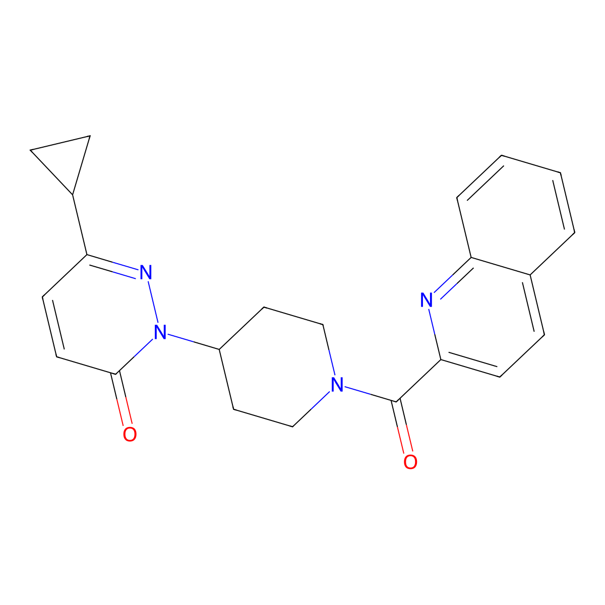 6-Cyclopropyl-2-[1-(quinoline-2-carbonyl)piperidin-4-yl]-2,3-dihydropyridazin-3-one molecular structure, CAS 2309556-90-7
