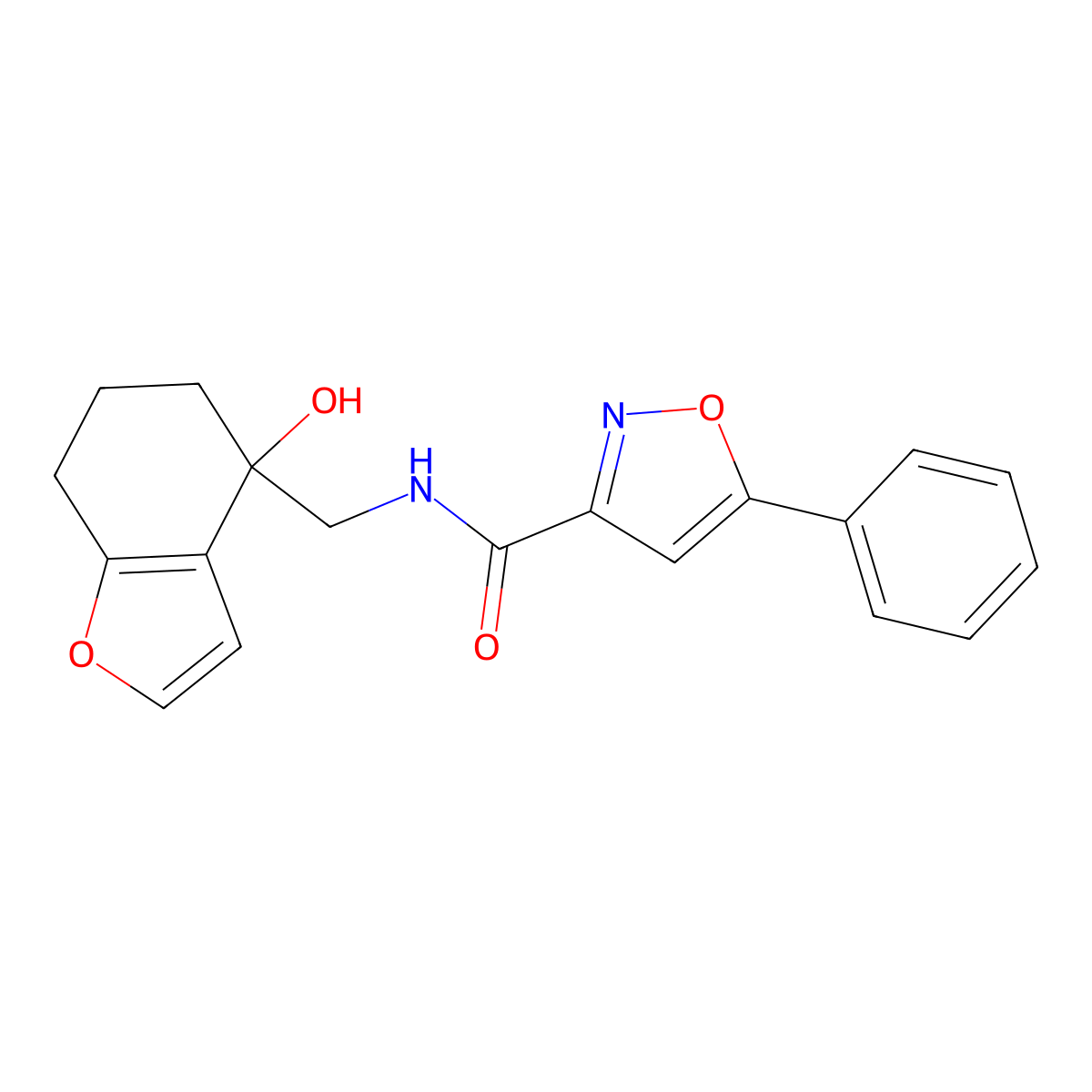 N-[(4-hydroxy-4,5,6,7-tetrahydro-1-benzofuran-4-yl)methyl]-5-phenyl-1,2-oxazole-3-carboxamide molecular structure, CAS 2309557-03-5