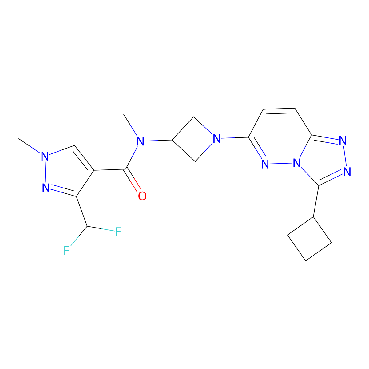 N-(1-{3-cyclobutyl-[1,2,4]triazolo[4,3-b]pyridazin-6-yl}azetidin-3-yl)-3-(difluoromethyl)-N,1-dimethyl-1H-pyrazole-4-carboxamide molecular structure, CAS 2309557-19-3
