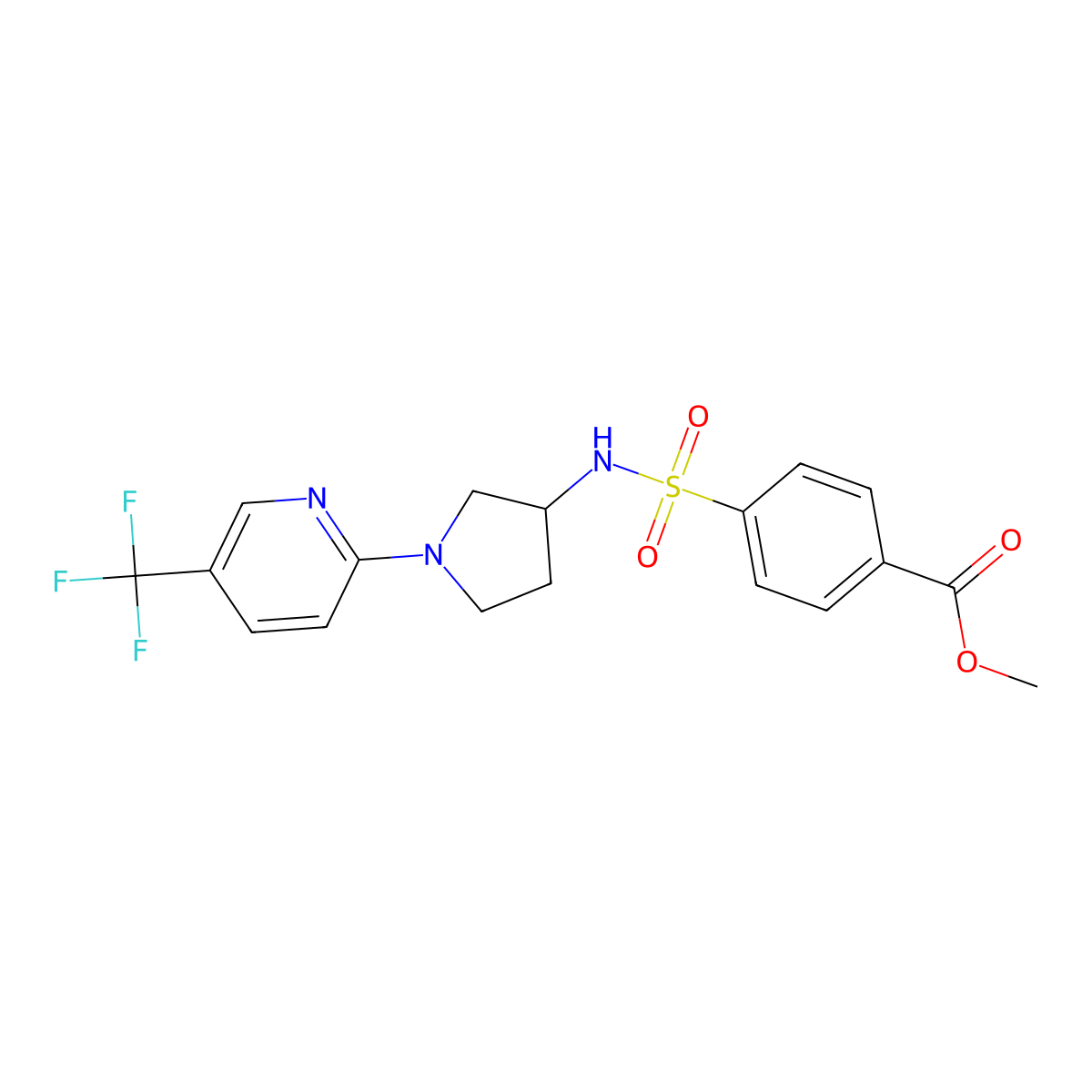 methyl 4-(N-(1-(5-(trifluoromethyl)pyridin-2-yl)pyrrolidin-3-yl)sulfamoyl)benzoate molecular structure, CAS 2309557-69-3