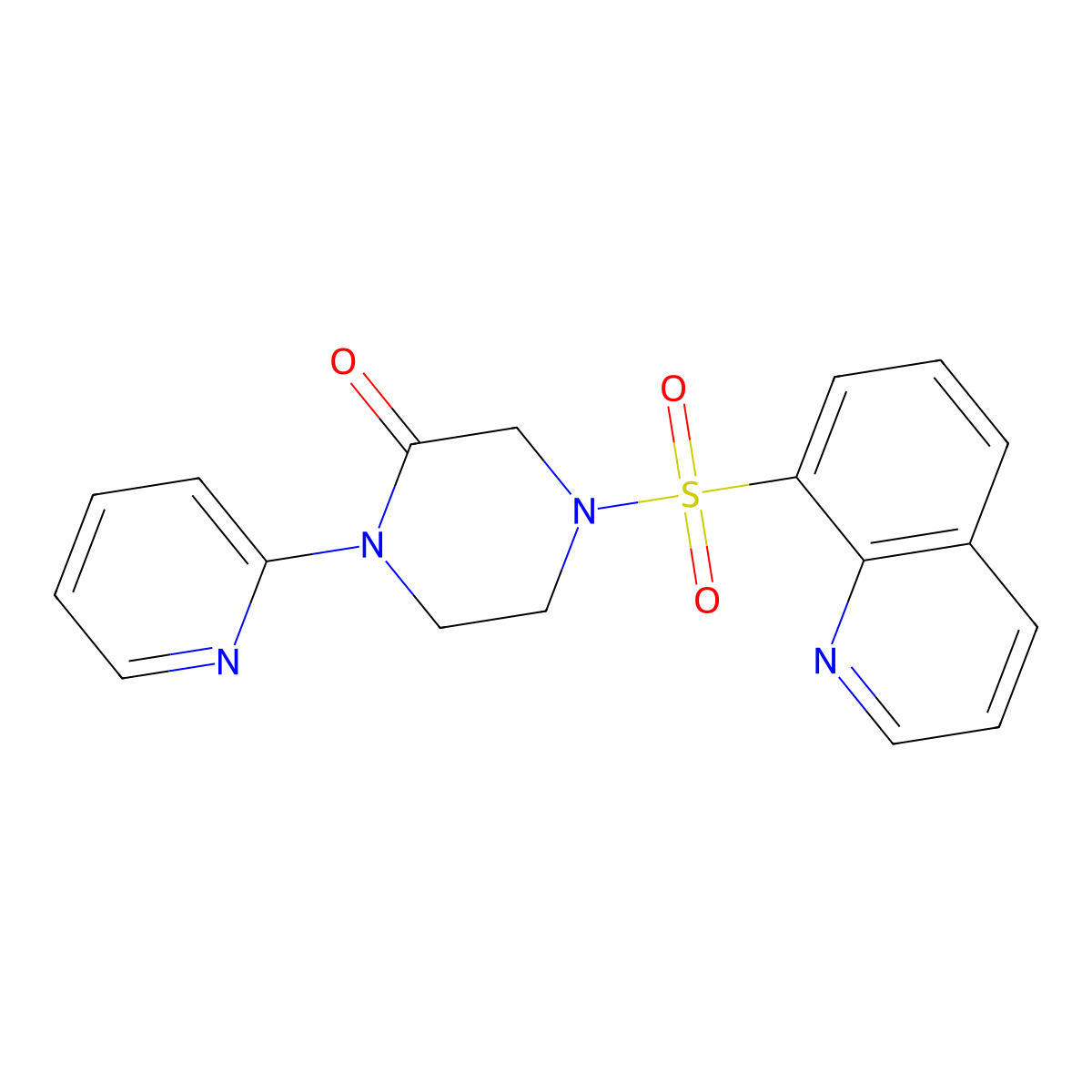 1-(Pyridin-2-yl)-4-(quinoline-8-sulfonyl)piperazin-2-one molecular structure, CAS 2309557-81-9