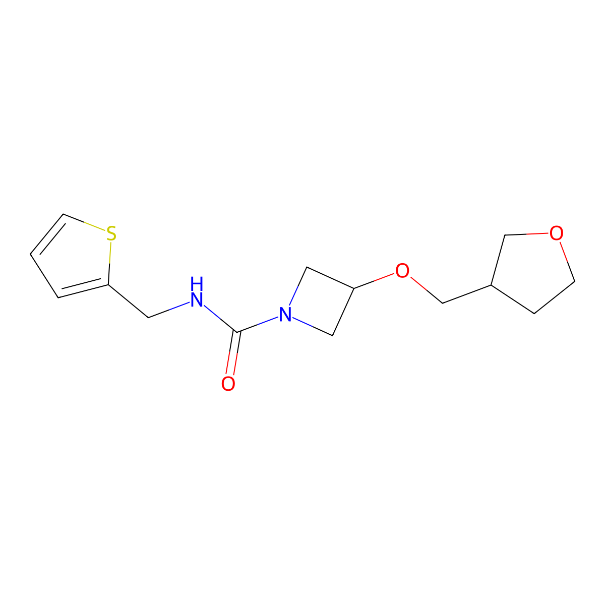3-((tetrahydrofuran-3-yl)methoxy)-N-(thiophen-2-ylmethyl)azetidine-1-carboxamide molecular structure, CAS 2309557-89-7