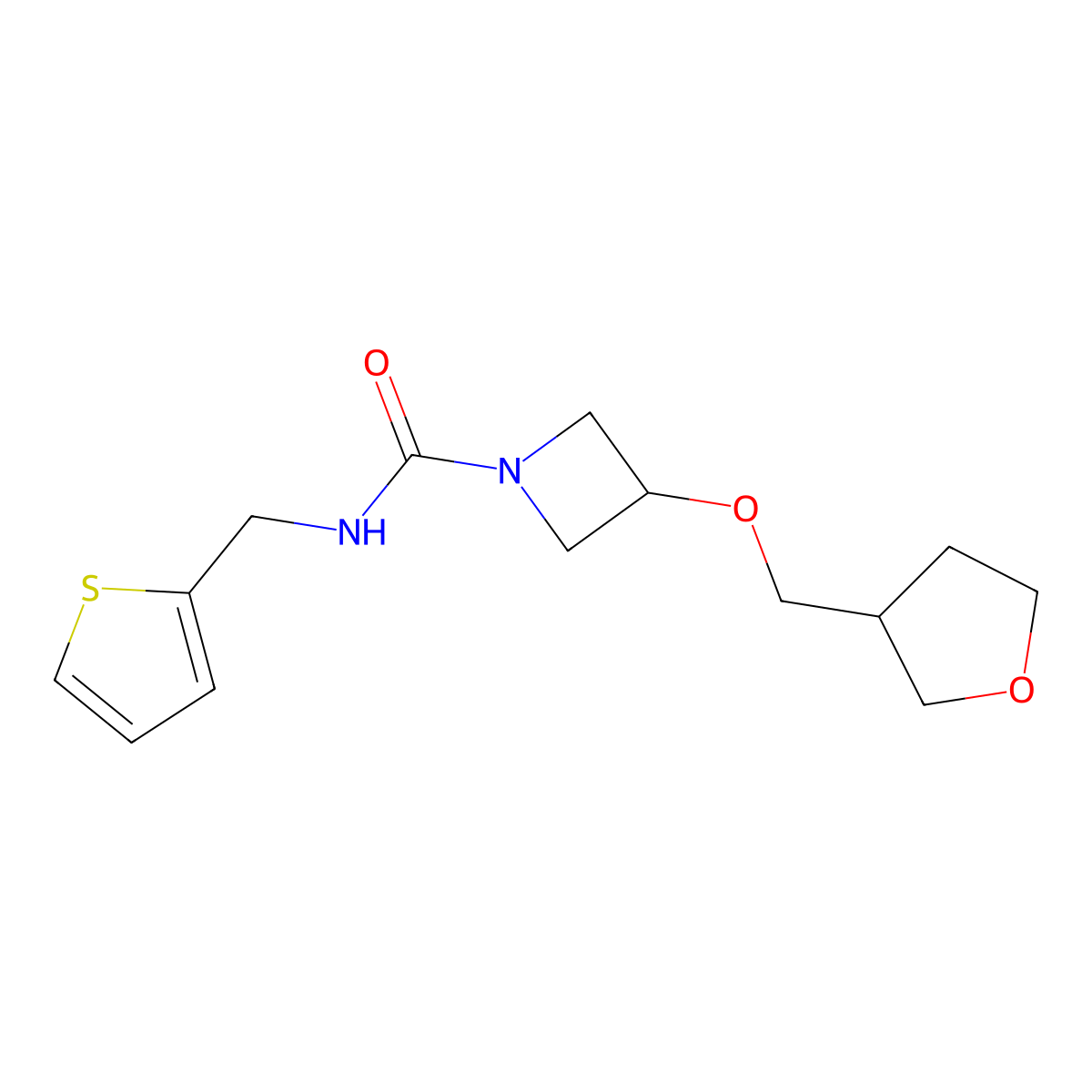 3-((tetrahydrofuran-3-yl)methoxy)-N-(thiophen-2-ylmethyl)azetidine-1-carboxamide molecular structure, CAS 2309557-89-7