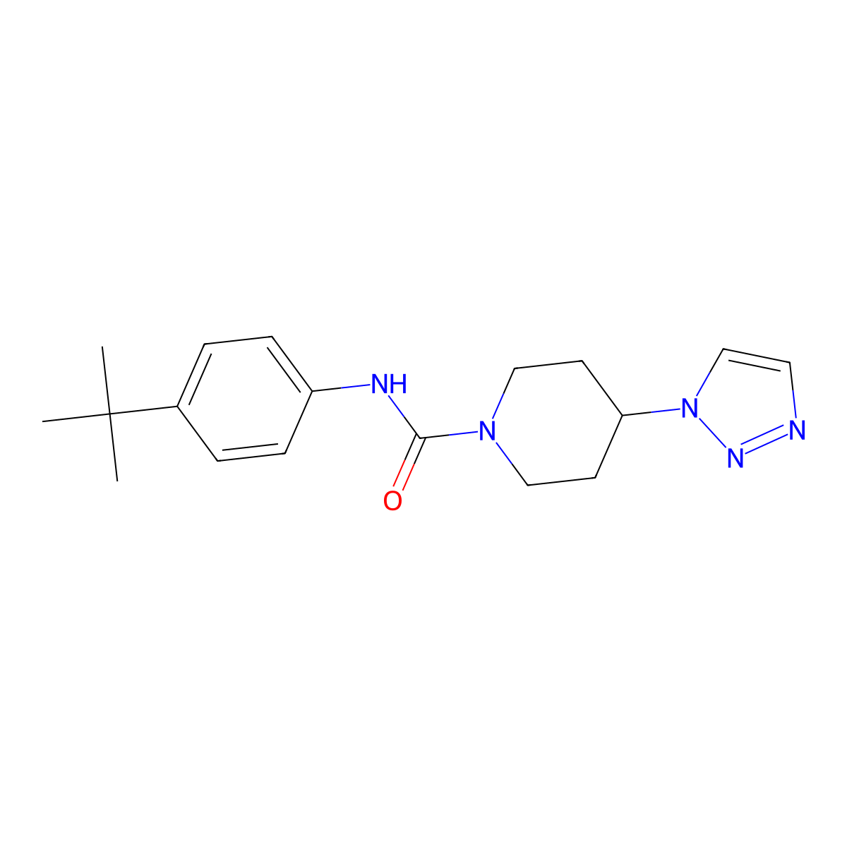 N-(4-tert-butylphenyl)-4-(1H-1,2,3-triazol-1-yl)piperidine-1-carboxamide molecular structure, CAS 2309568-20-3