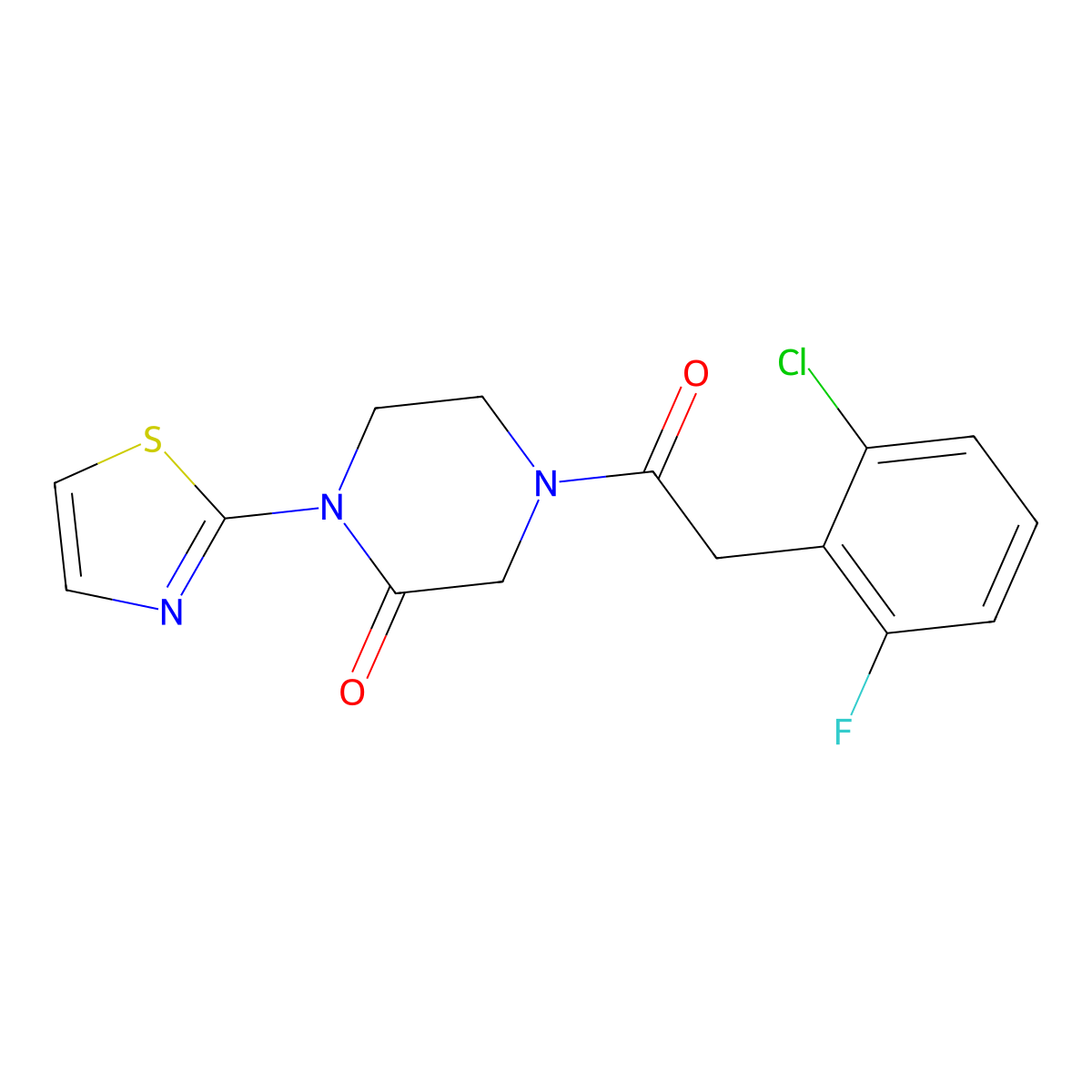 4-[2-(2-Chloro-6-fluorophenyl)acetyl]-1-(1,3-thiazol-2-yl)piperazin-2-one molecular structure, CAS 2309568-69-0