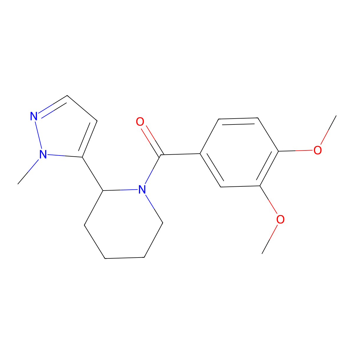 1-(3,4-dimethoxybenzoyl)-2-(1-methyl-1H-pyrazol-5-yl)piperidine molecular structure, CAS 2309568-79-2