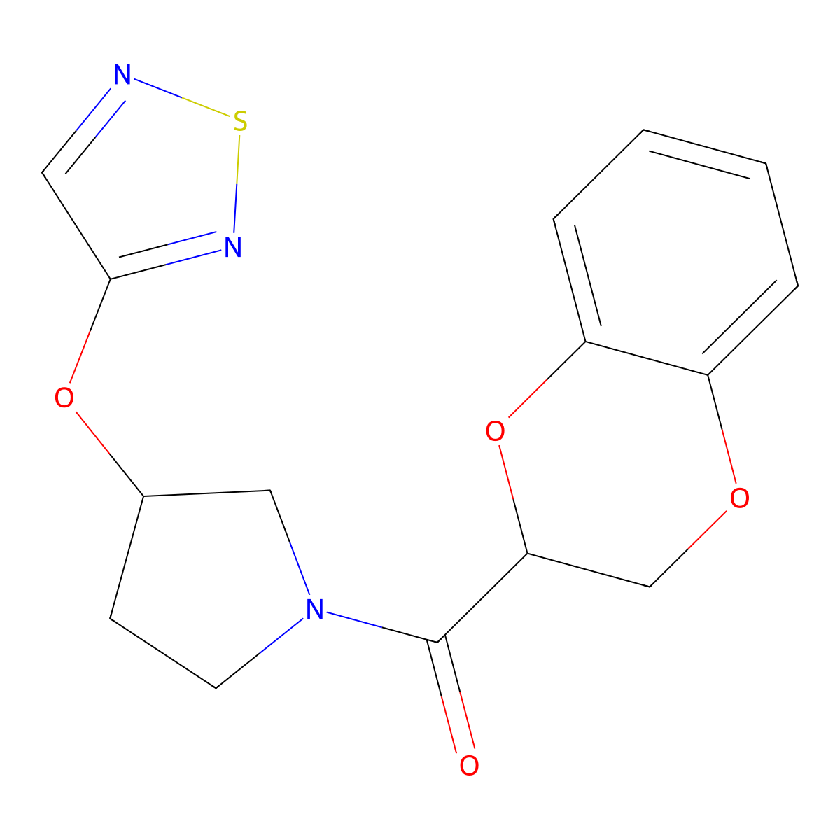 3-{[1-(2,3-Dihydro-1,4-benzodioxine-2-carbonyl)pyrrolidin-3-yl]oxy}-1,2,5-thiadiazole molecular structure, CAS 2309568-83-8