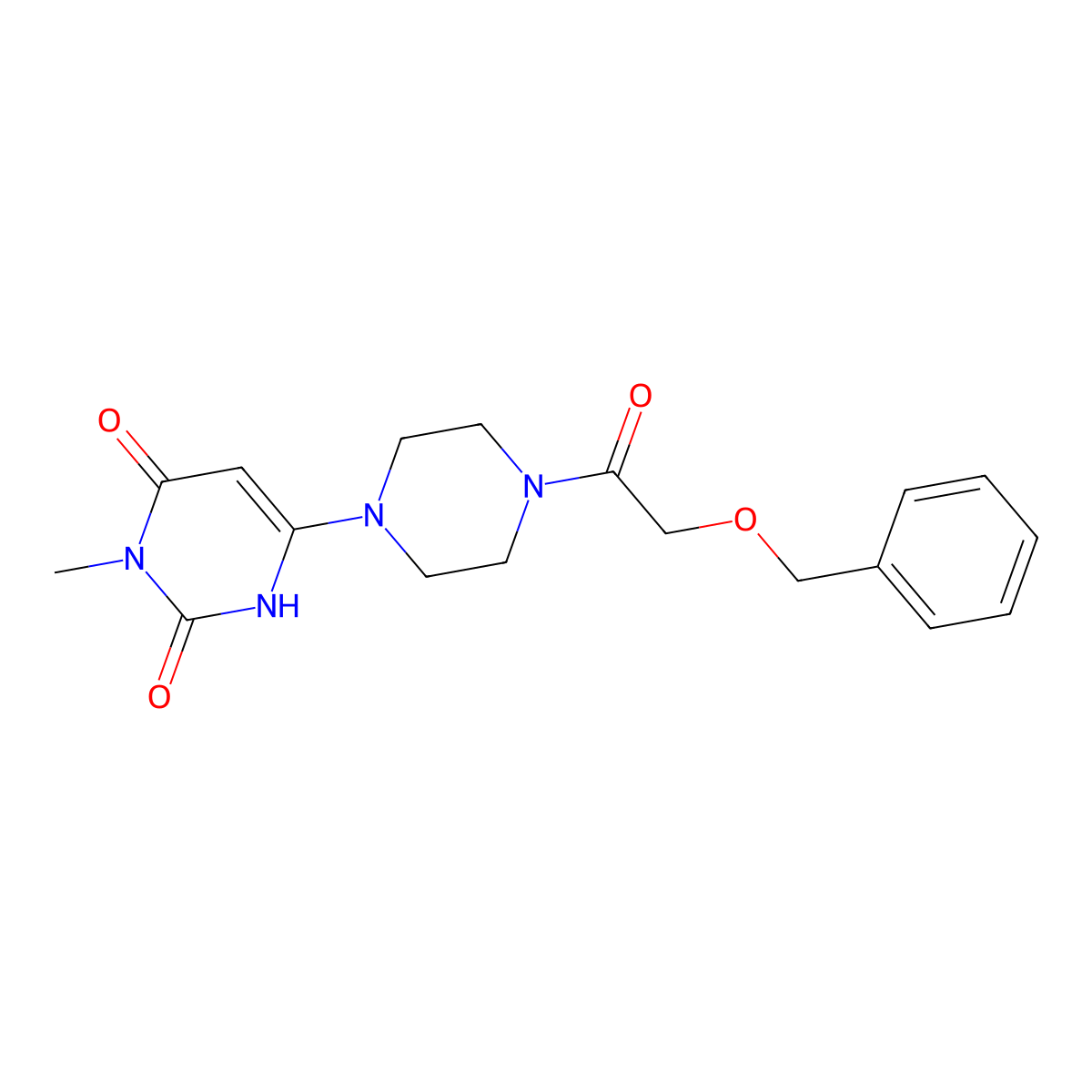 6-(4-(2-(benzyloxy)acetyl)piperazin-1-yl)-3-methylpyrimidine-2,4(1H,3H)-dione molecular structure, CAS 2309568-97-4