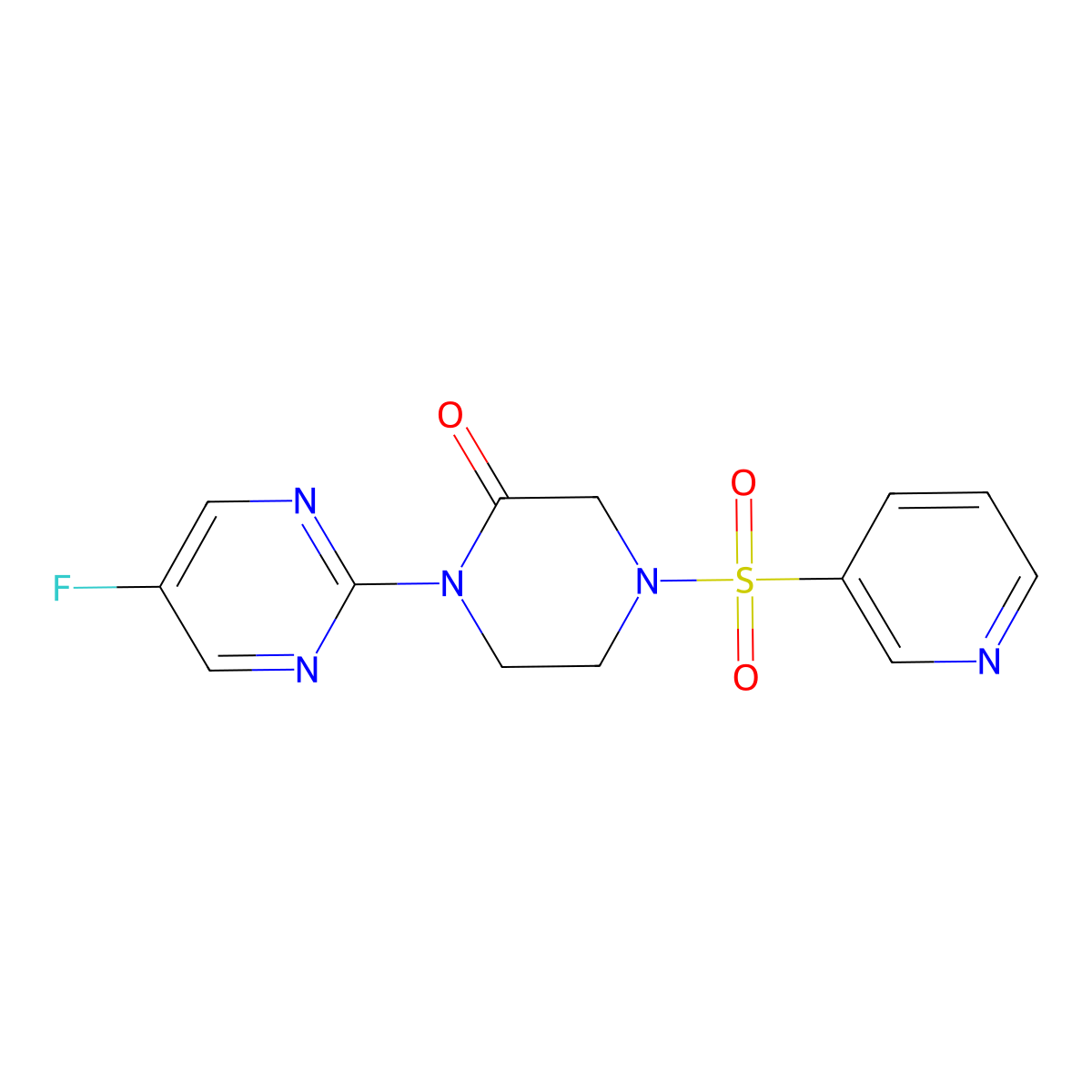 1-(5-Fluoropyrimidin-2-yl)-4-(pyridine-3-sulfonyl)piperazin-2-one molecular structure, CAS 2309569-02-4