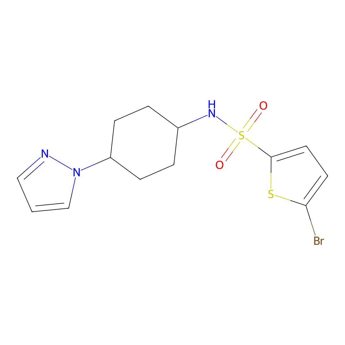 5-bromo-N-[4-(1H-pyrazol-1-yl)cyclohexyl]thiophene-2-sulfonamide molecular structure, CAS 2309569-06-8