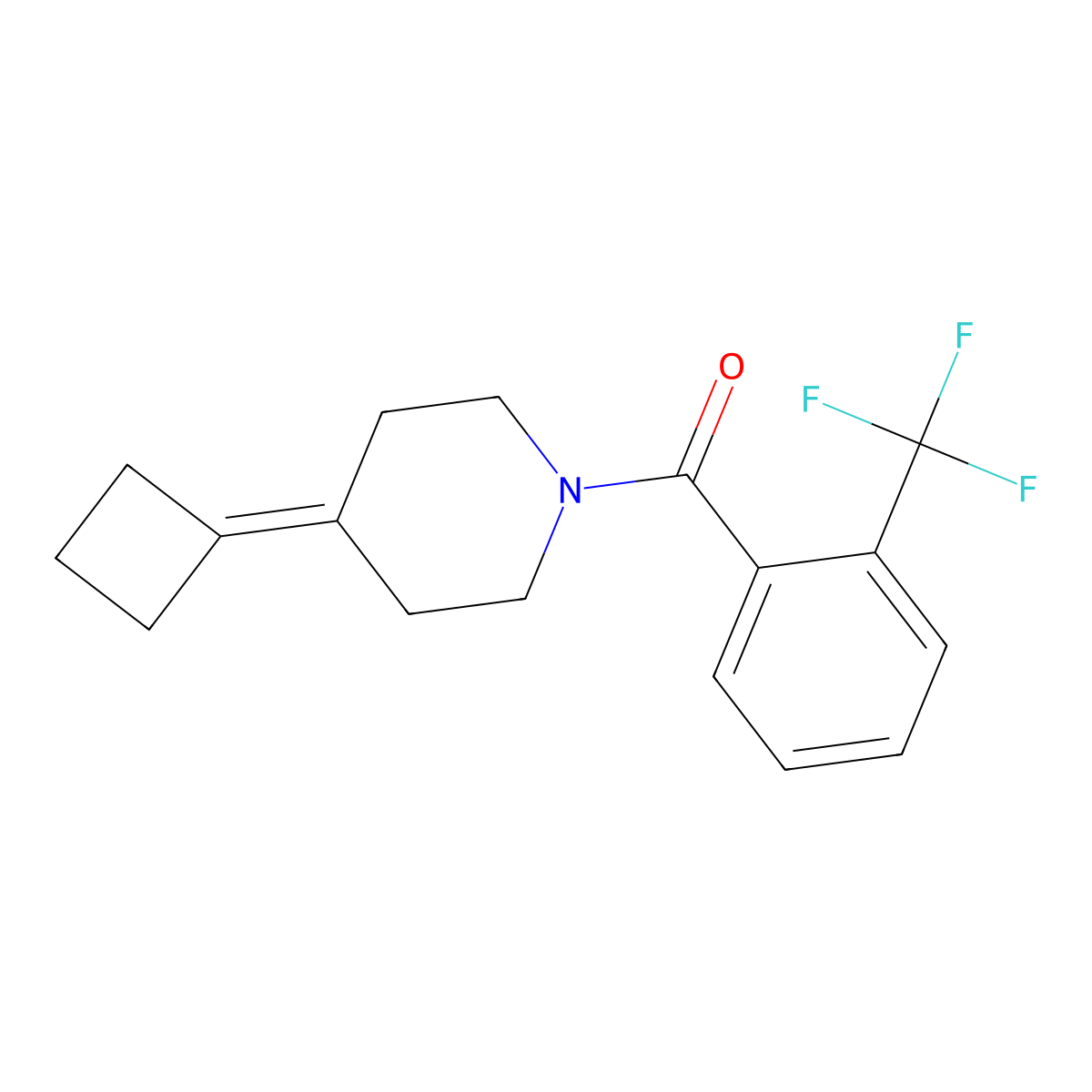 4-Cyclobutylidene-1-[2-(trifluoromethyl)benzoyl]piperidine molecular structure, CAS 2309569-13-7