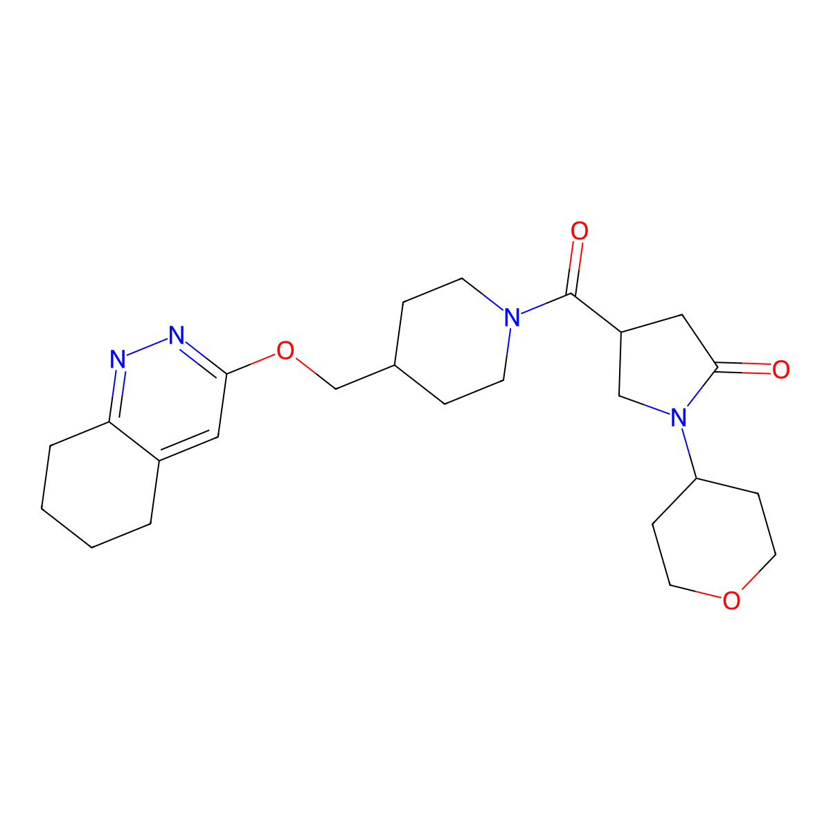 1-(Oxan-4-yl)-4-{4-[(5,6,7,8-tetrahydrocinnolin-3-yloxy)methyl]piperidine-1-carbonyl}pyrrolidin-2-one molecular structure, CAS 2309569-28-4