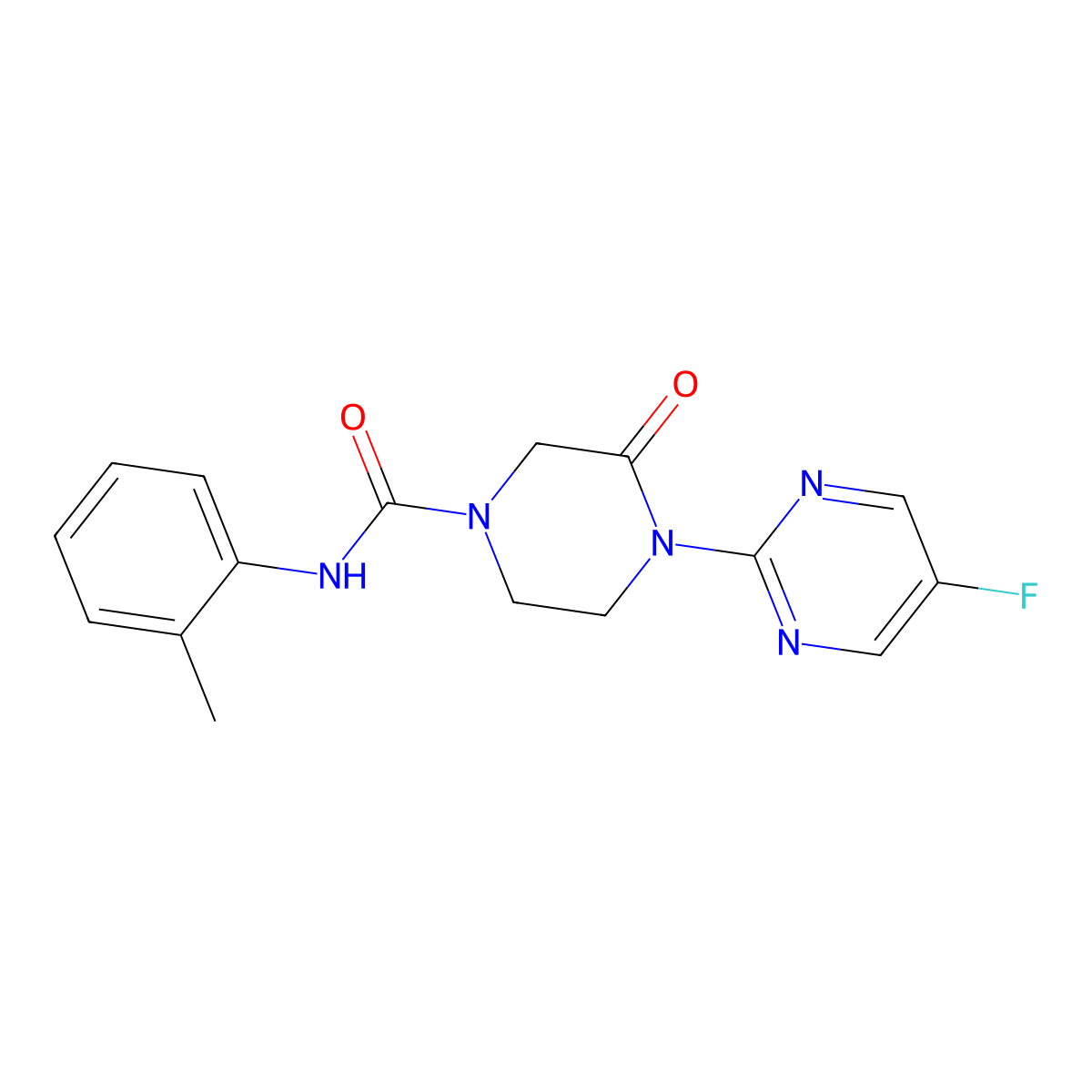 4-(5-Fluoropyrimidin-2-yl)-N-(2-methylphenyl)-3-oxopiperazine-1-carboxamide molecular structure, CAS 2309569-60-4