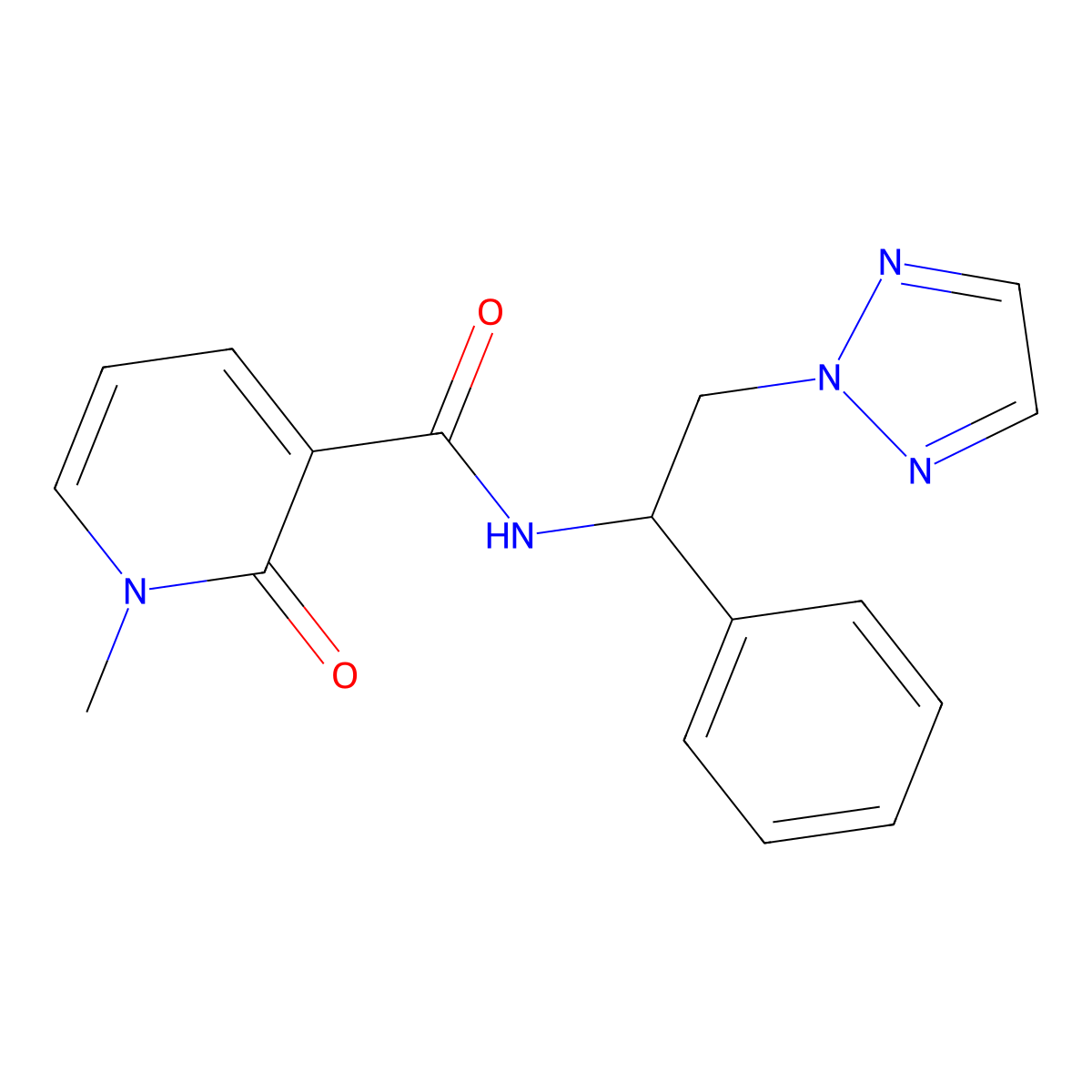 1-methyl-2-oxo-N-[1-phenyl-2-(2H-1,2,3-triazol-2-yl)ethyl]-1,2-dihydropyridine-3-carboxamide molecular structure, CAS 2309569-70-6