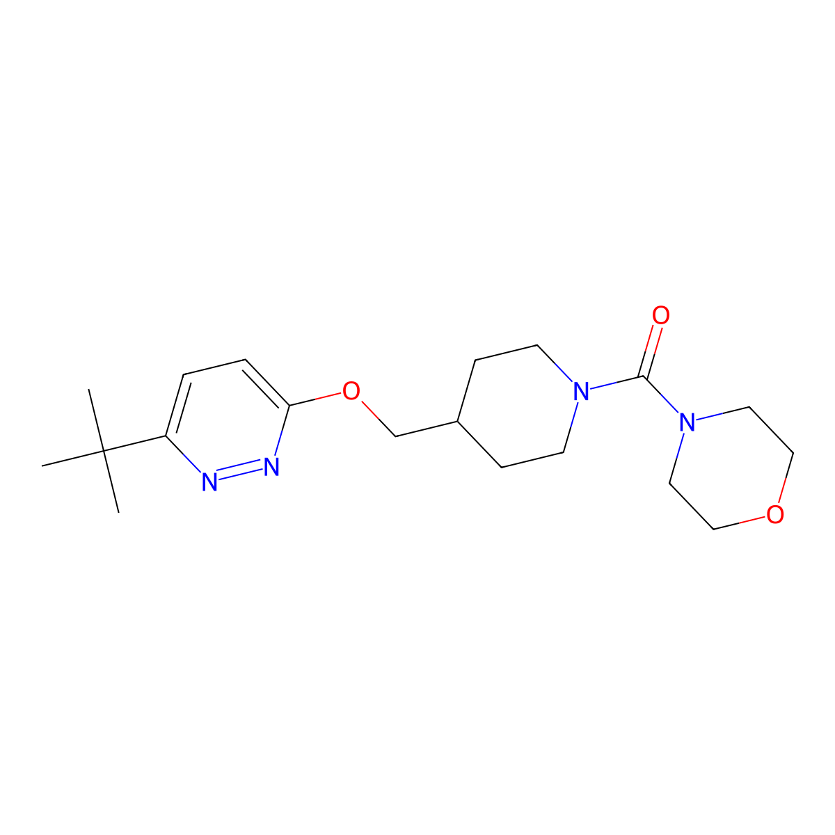 4-(4-{[(6-Tert-butylpyridazin-3-yl)oxy]methyl}piperidine-1-carbonyl)morpholine molecular structure, CAS 2309569-92-2