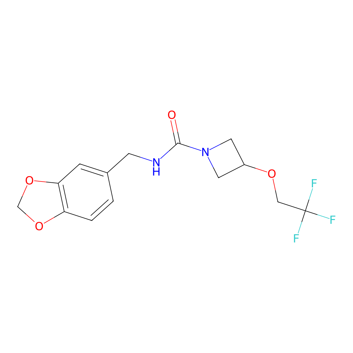 N-(benzo[d][1,3]dioxol-5-ylmethyl)-3-(2,2,2-trifluoroethoxy)azetidine-1-carboxamide molecular structure, CAS 2309570-19-0