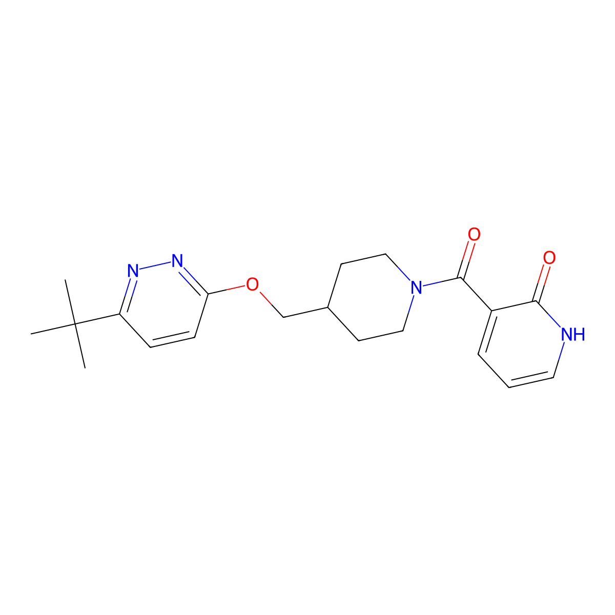 3-(4-{[(6-Tert-butylpyridazin-3-yl)oxy]methyl}piperidine-1-carbonyl)-1,2-dihydropyridin-2-one molecular structure, CAS 2309570-26-9