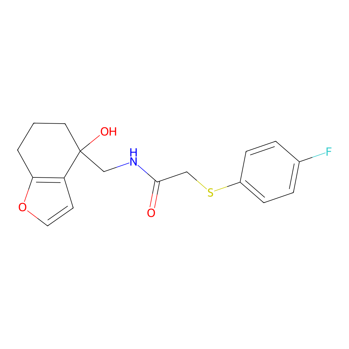 2-[(4-fluorophenyl)sulfanyl]-N-[(4-hydroxy-4,5,6,7-tetrahydro-1-benzofuran-4-yl)methyl]acetamide molecular structure, CAS 2309570-36-1