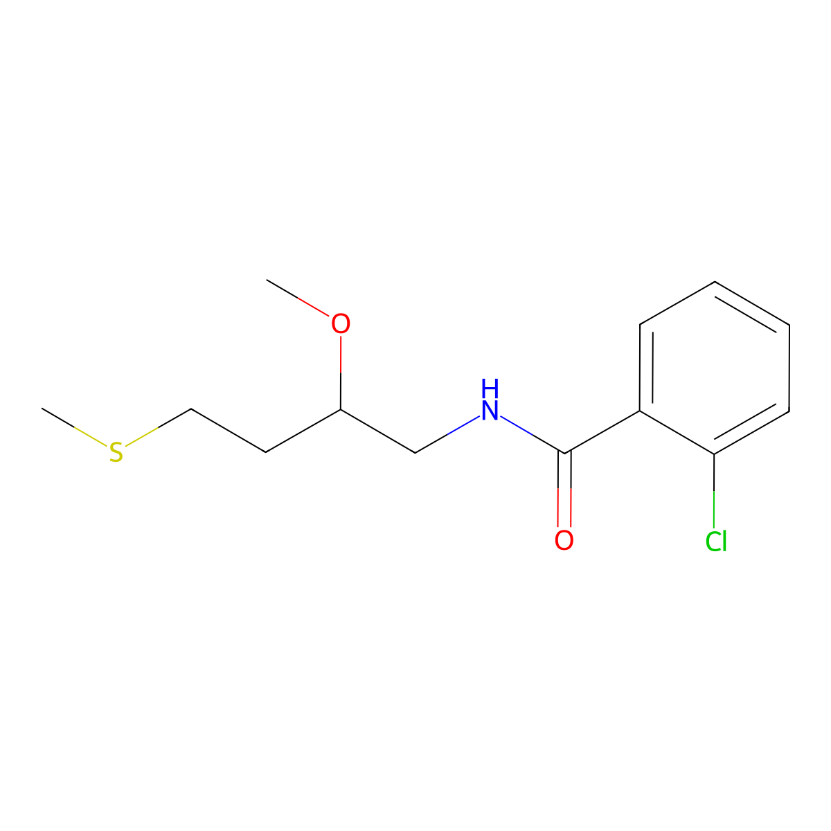 2-chloro-N-[2-methoxy-4-(methylsulfanyl)butyl]benzamide molecular structure, CAS 2309570-55-4