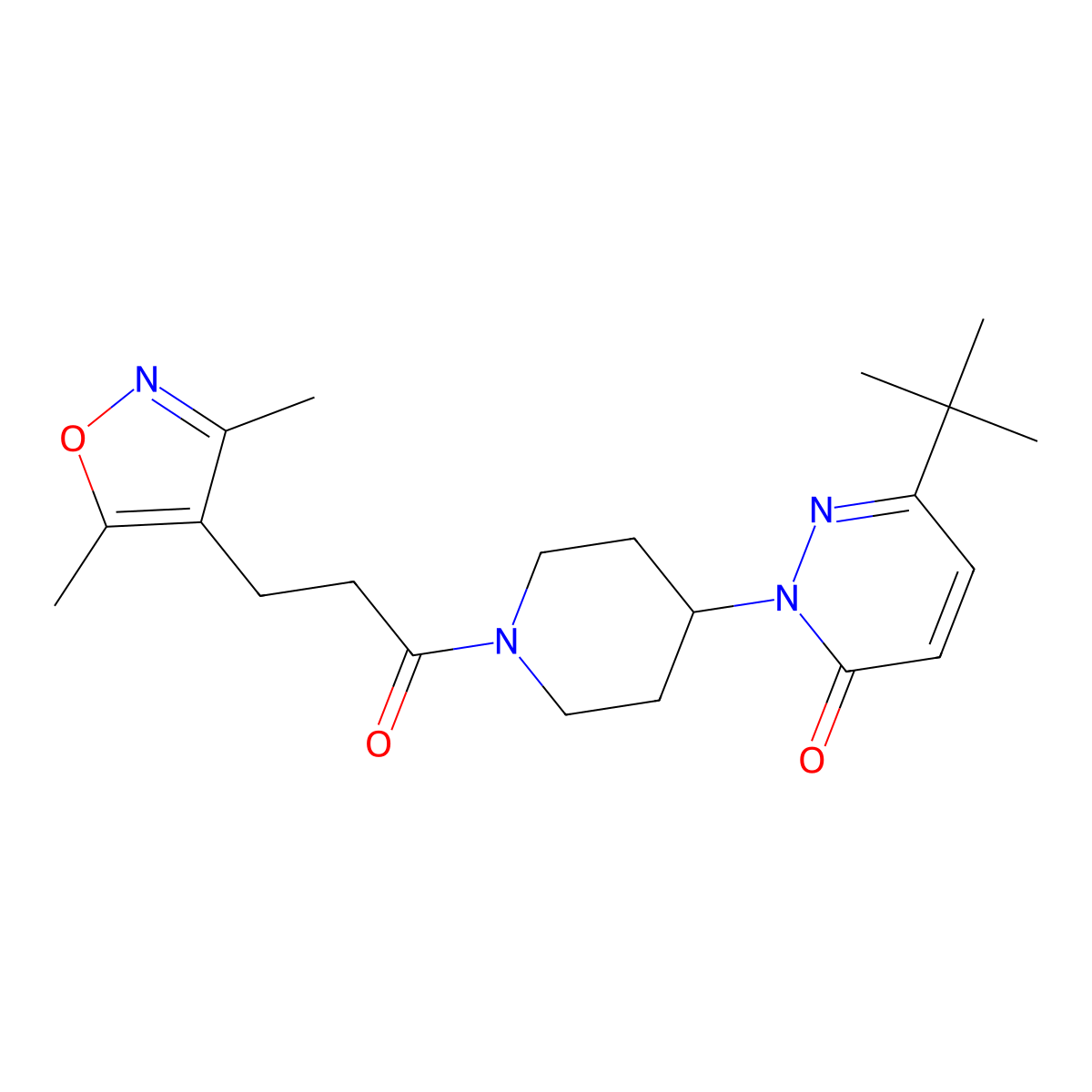 6-Tert-butyl-2-{1-[3-(3,5-dimethyl-1,2-oxazol-4-yl)propanoyl]piperidin-4-yl}-2,3-dihydropyridazin-3-one molecular structure, CAS 2309570-62-3