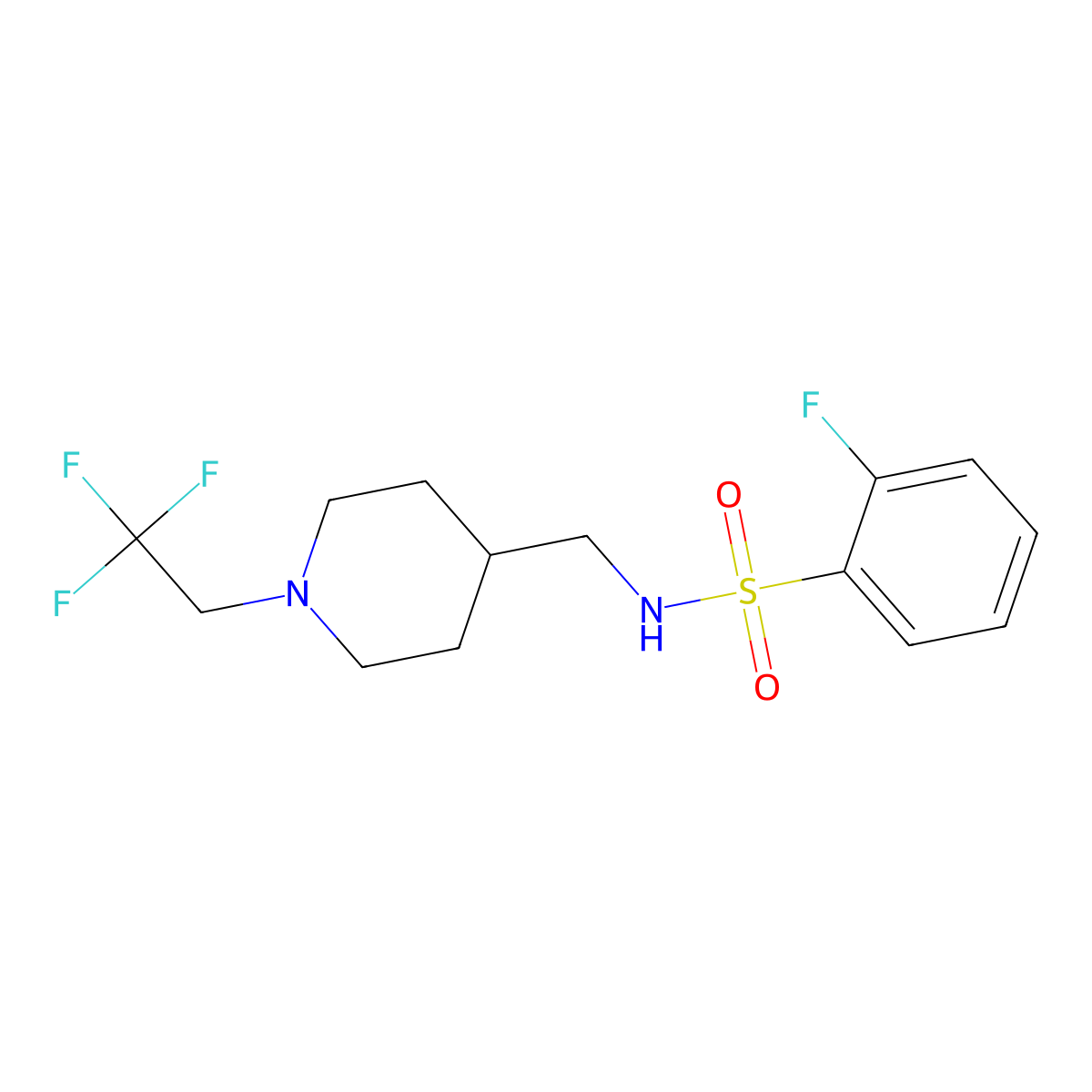 2-fluoro-N-{[1-(2,2,2-trifluoroethyl)piperidin-4-yl]methyl}benzene-1-sulfonamide molecular structure, CAS 2309570-64-5