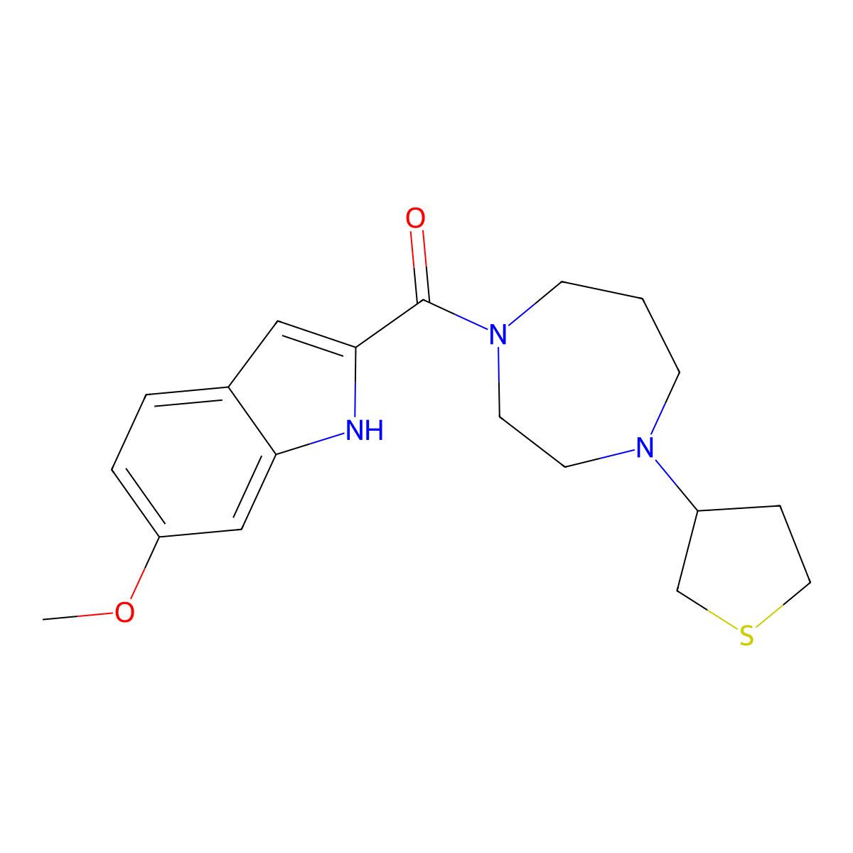 6-methoxy-2-[4-(thiolan-3-yl)-1,4-diazepane-1-carbonyl]-1H-indole molecular structure, CAS 2309570-89-4