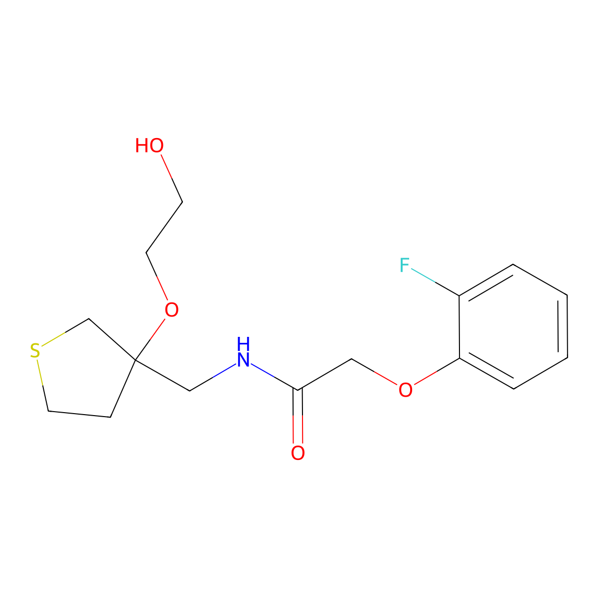 2-(2-fluorophenoxy)-N-{[3-(2-hydroxyethoxy)thiolan-3-yl]methyl}acetamide molecular structure, CAS 2309570-99-6