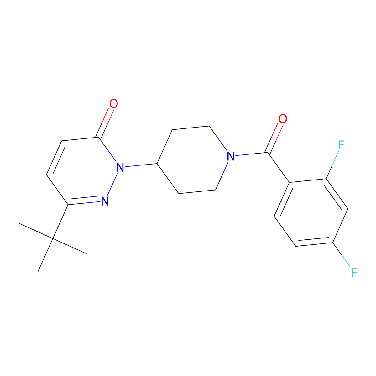 6-Tert-butyl-2-[1-(2,4-difluorobenzoyl)piperidin-4-yl]-2,3-dihydropyridazin-3-one molecular structure, CAS 2309571-09-1