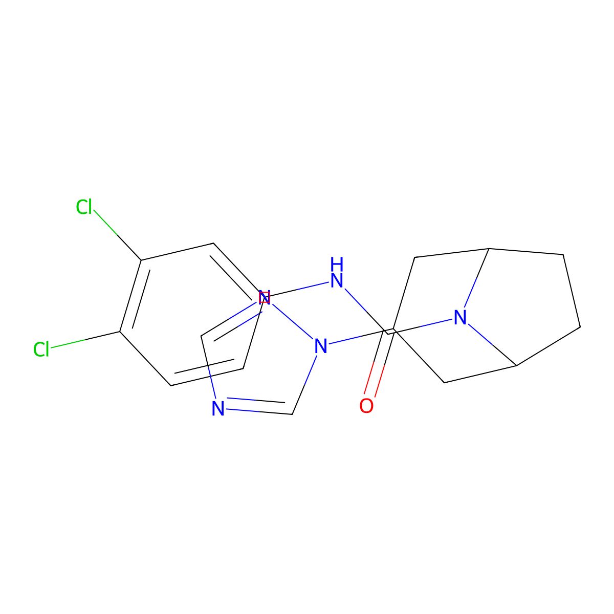 N-(3,4-dichlorophenyl)-3-(1H-1,2,4-triazol-1-yl)-8-azabicyclo[3.2.1]octane-8-carboxamide molecular structure, CAS 2309571-14-8