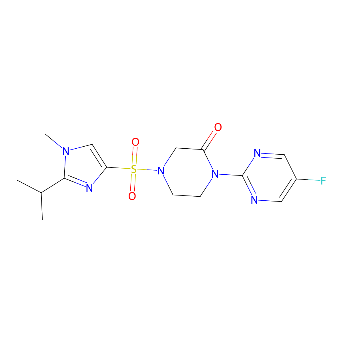 1-(5-fluoropyrimidin-2-yl)-4-{[1-methyl-2-(propan-2-yl)-1H-imidazol-4-yl]sulfonyl}piperazin-2-one molecular structure, CAS 2309571-29-5