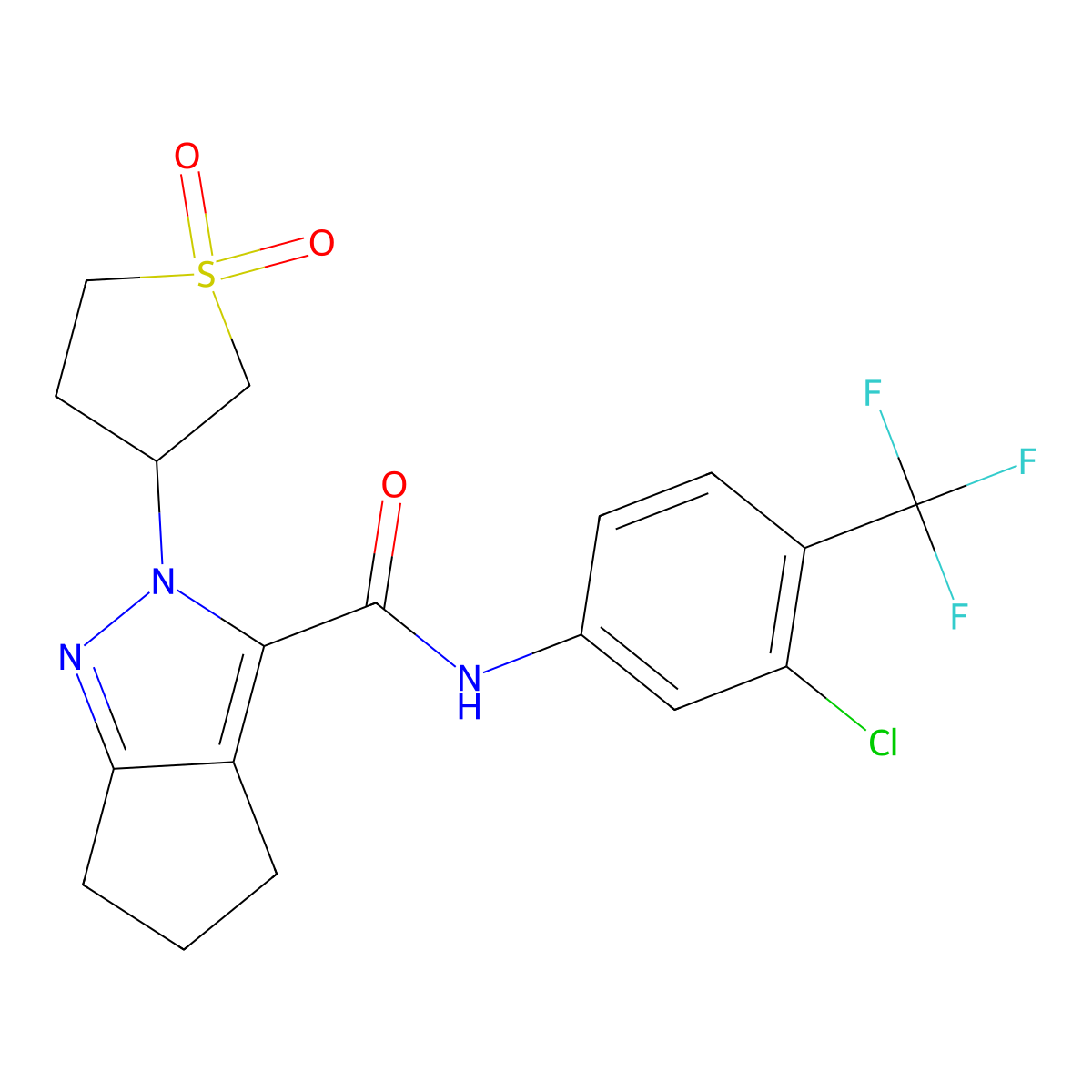 N-(3-chloro-4-(trifluoromethyl)phenyl)-2-(1,1-dioxidotetrahydrothiophen-3-yl)-2,4,5,6-tetrahydrocyclopenta[c]pyrazole-3-carboxamide molecular structure, CAS 2309571-35-3
