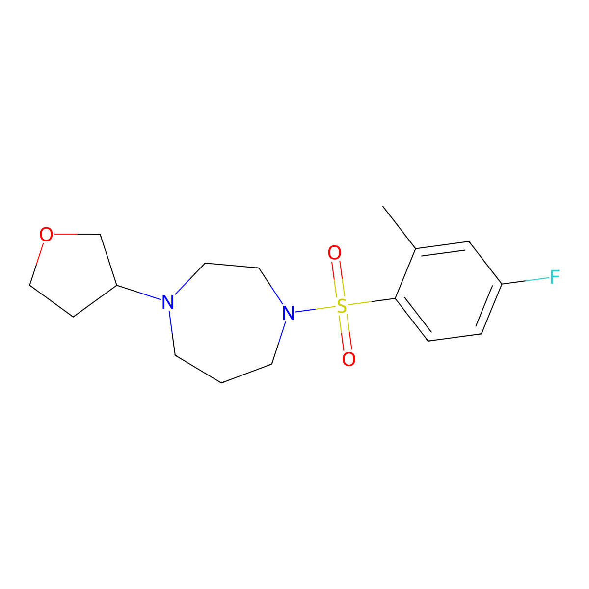 1-(4-Fluoro-2-methylbenzenesulfonyl)-4-(oxolan-3-yl)-1,4-diazepane molecular structure, CAS 2309571-51-3