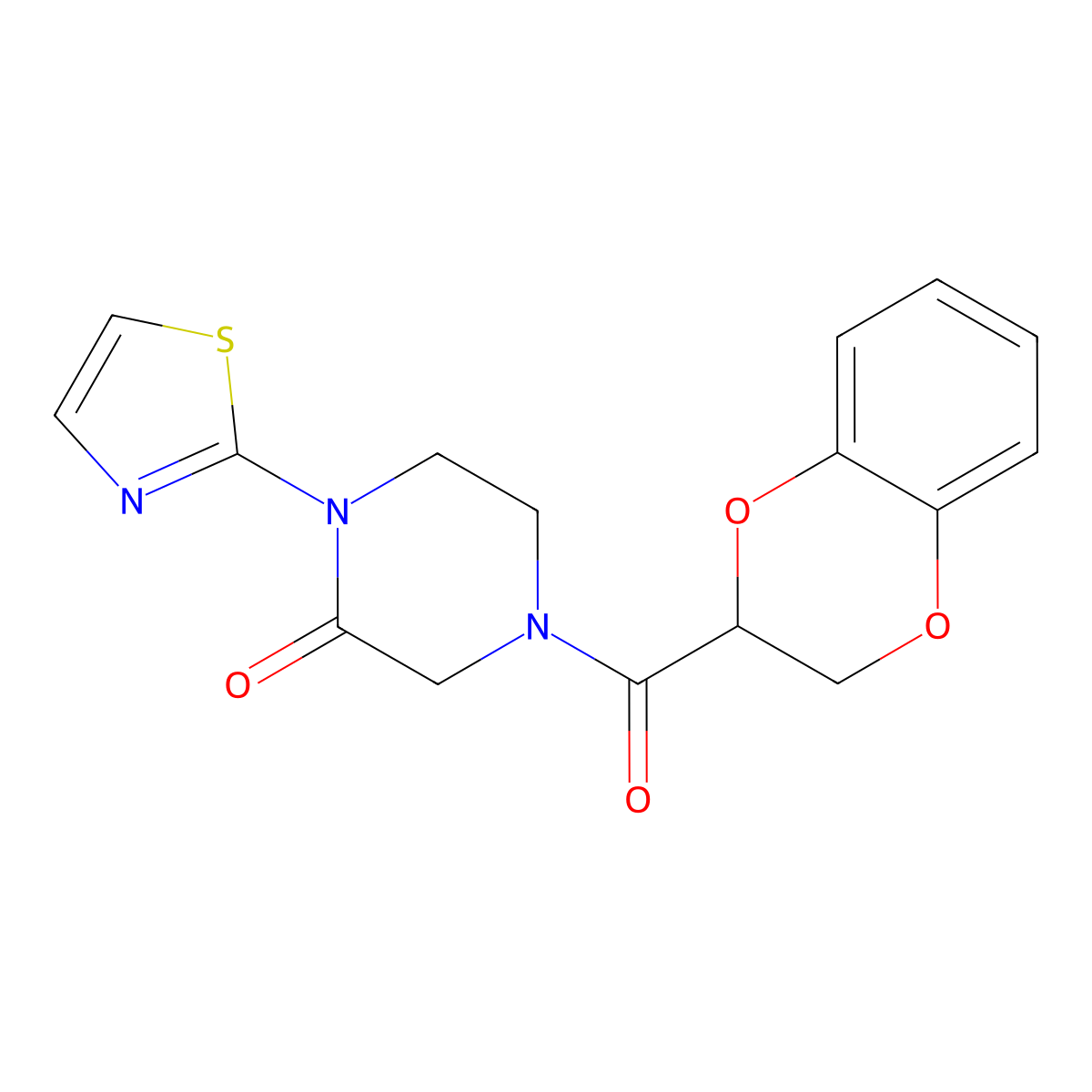 4-(2,3-Dihydro-1,4-benzodioxine-2-carbonyl)-1-(1,3-thiazol-2-yl)piperazin-2-one molecular structure, CAS 2309571-55-7