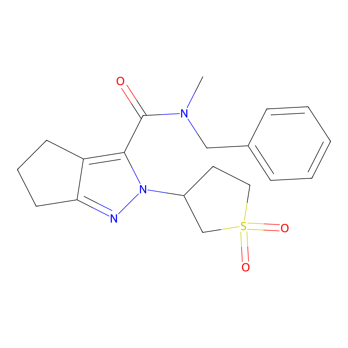 N-benzyl-2-(1,1-dioxidotetrahydrothiophen-3-yl)-N-methyl-2,4,5,6-tetrahydrocyclopenta[c]pyrazole-3-carboxamide molecular structure, CAS 2309571-59-1
