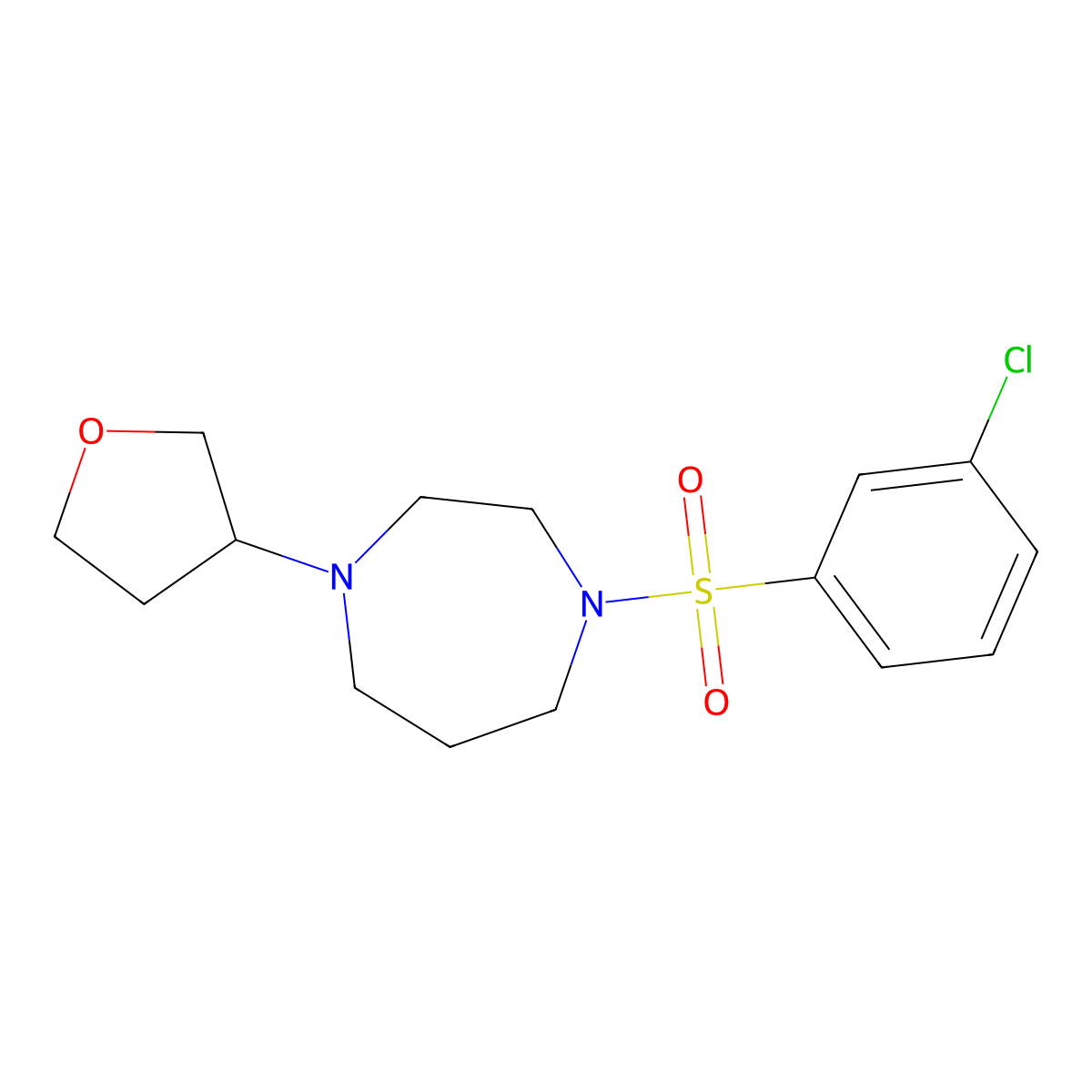 1-((3-Chlorophenyl)sulfonyl)-4-(tetrahydrofuran-3-yl)-1,4-diazepane molecular structure, CAS 2309571-73-9