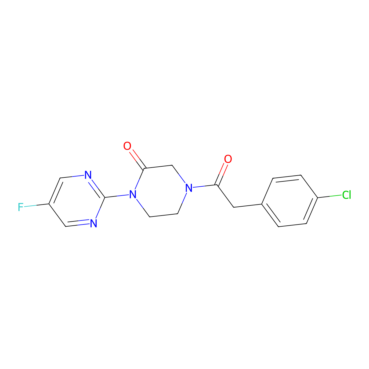 4-[2-(4-Chlorophenyl)acetyl]-1-(5-fluoropyrimidin-2-yl)piperazin-2-one molecular structure, CAS 2309571-79-5