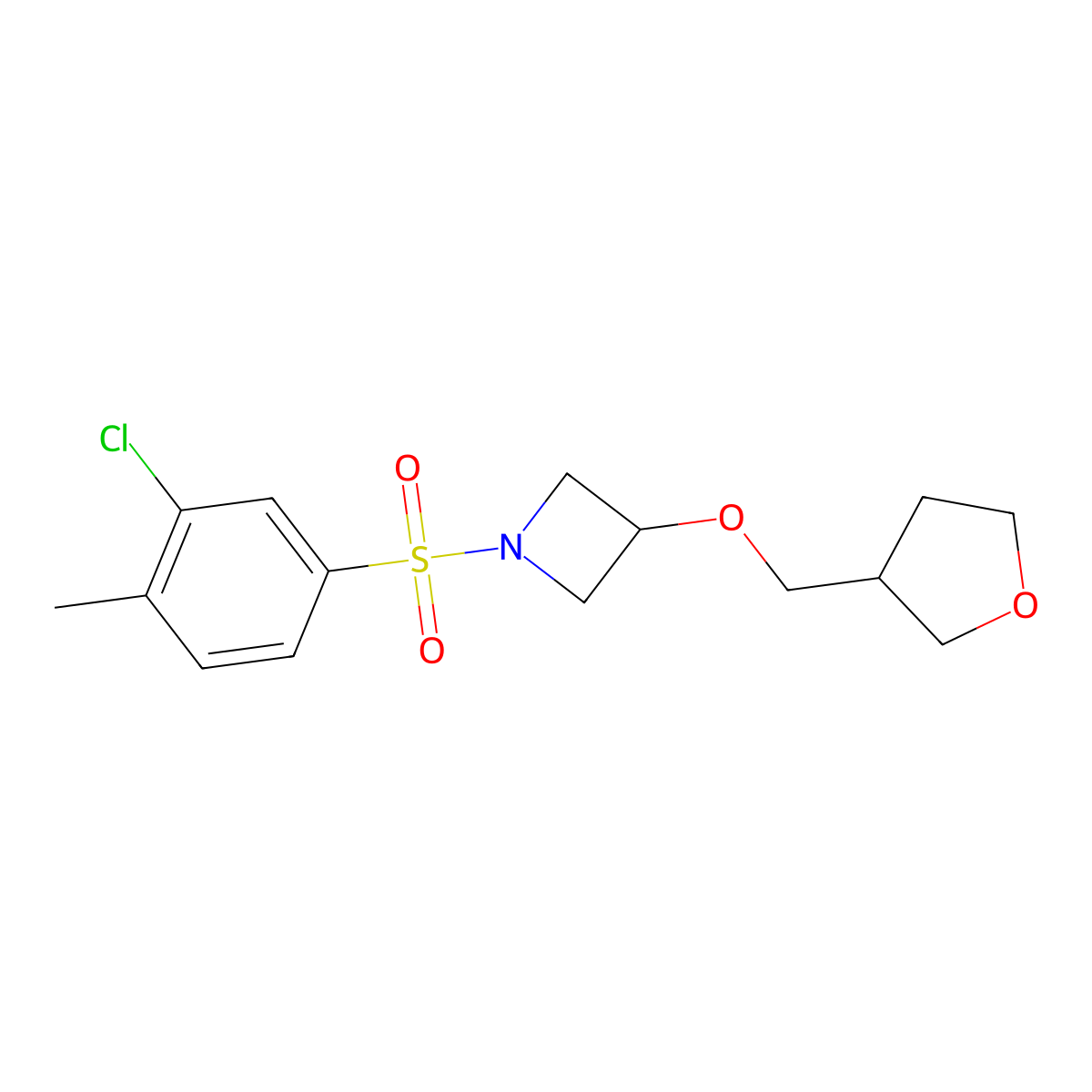 1-(3-Chloro-4-methylbenzenesulfonyl)-3-[(oxolan-3-yl)methoxy]azetidine molecular structure, CAS 2309571-82-0