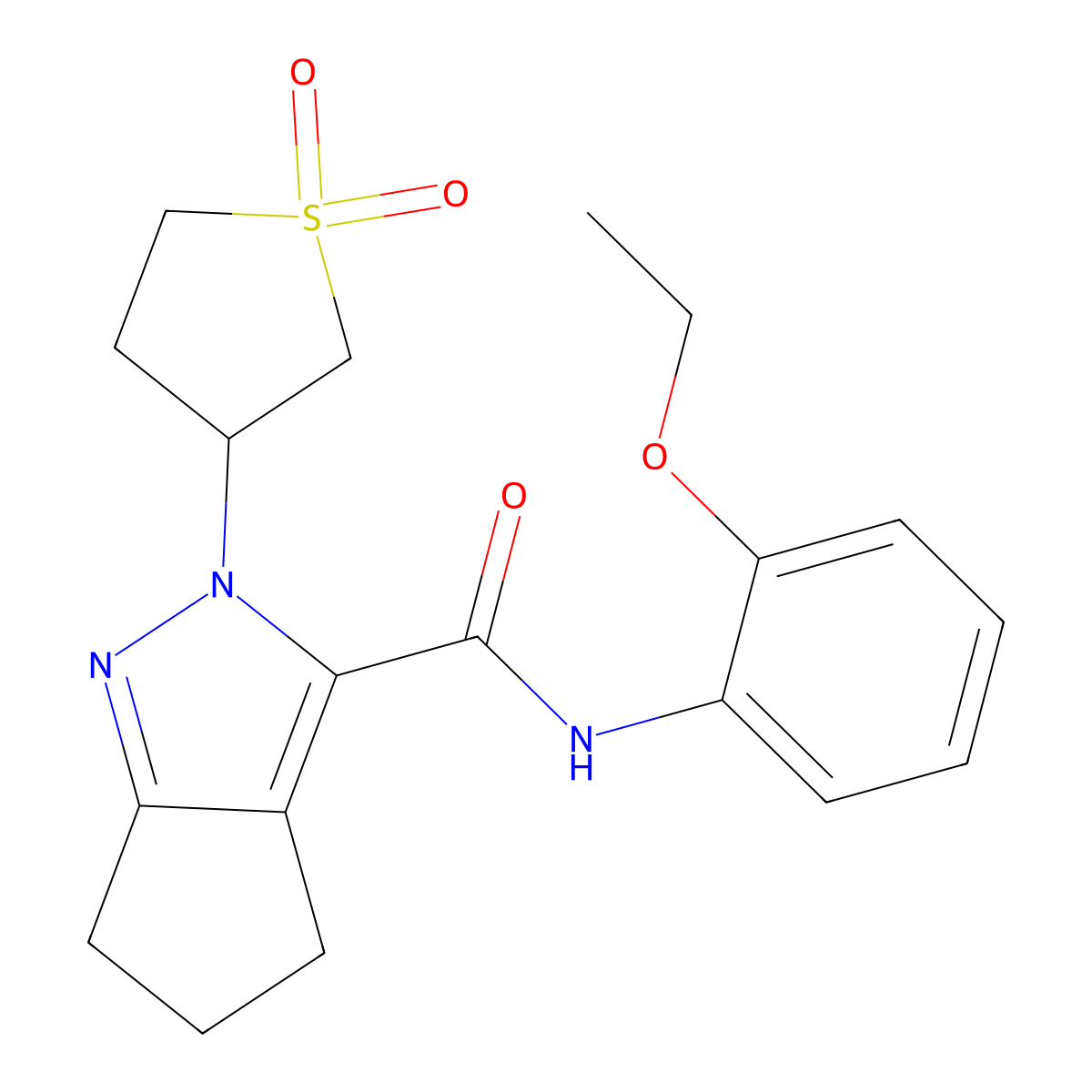 2-(1,1-dioxidotetrahydrothiophen-3-yl)-N-(2-ethoxyphenyl)-2,4,5,6-tetrahydrocyclopenta[c]pyrazole-3-carboxamide molecular structure, CAS 2309571-99-9