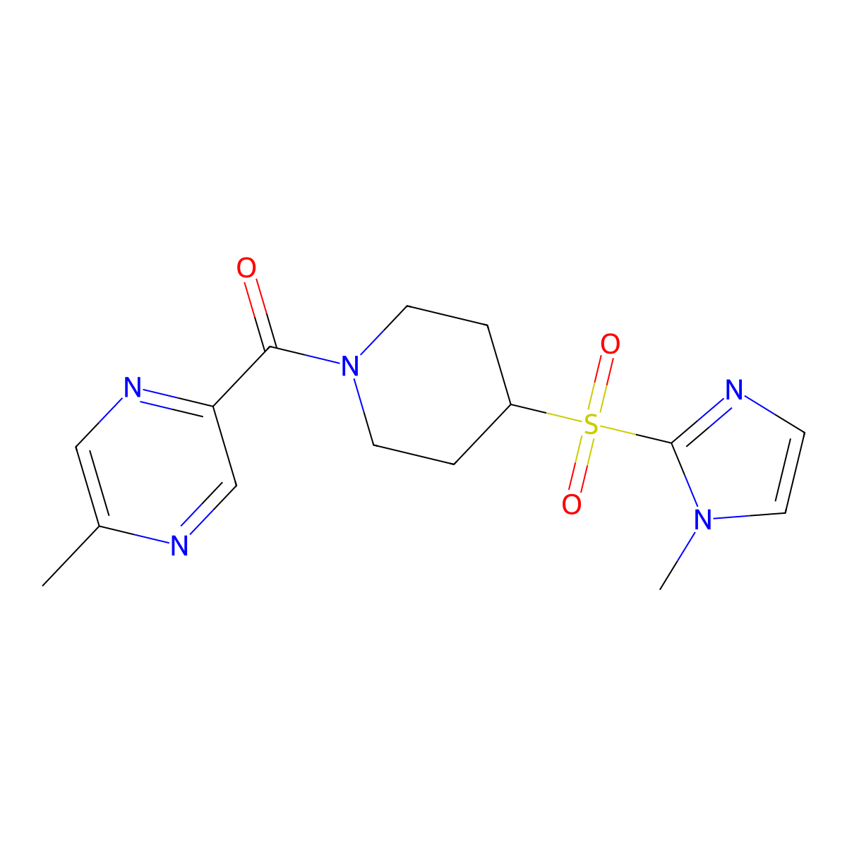 2-methyl-5-{4-[(1-methyl-1H-imidazol-2-yl)sulfonyl]piperidine-1-carbonyl}pyrazine molecular structure, CAS 2309572-07-2